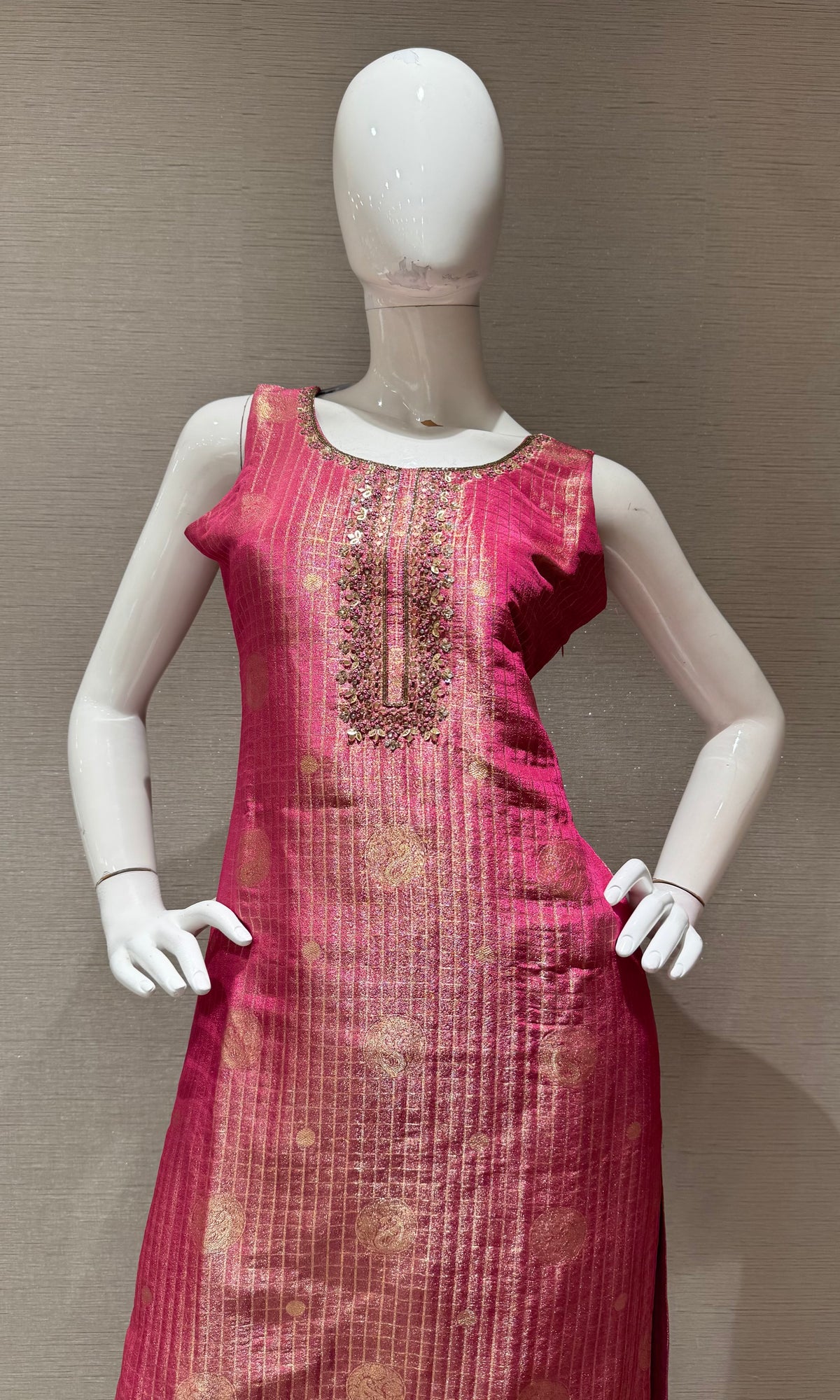 Pink Banarasi Silk Straight Kurta Set with Zari Dupatta