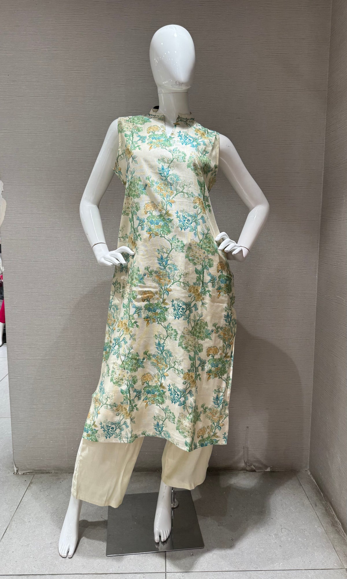 Blue with floral silk blend kurti with bottom