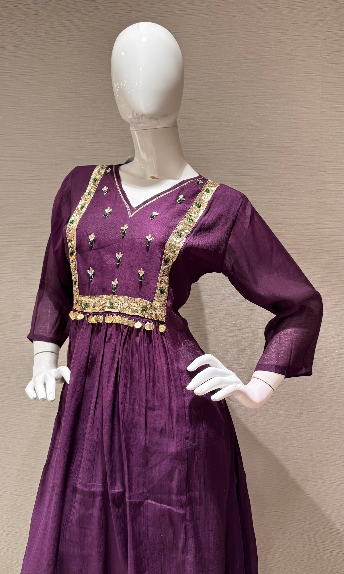 PURPLE ETHNIC CHANDERI KURTA SET WITH DUPATTA