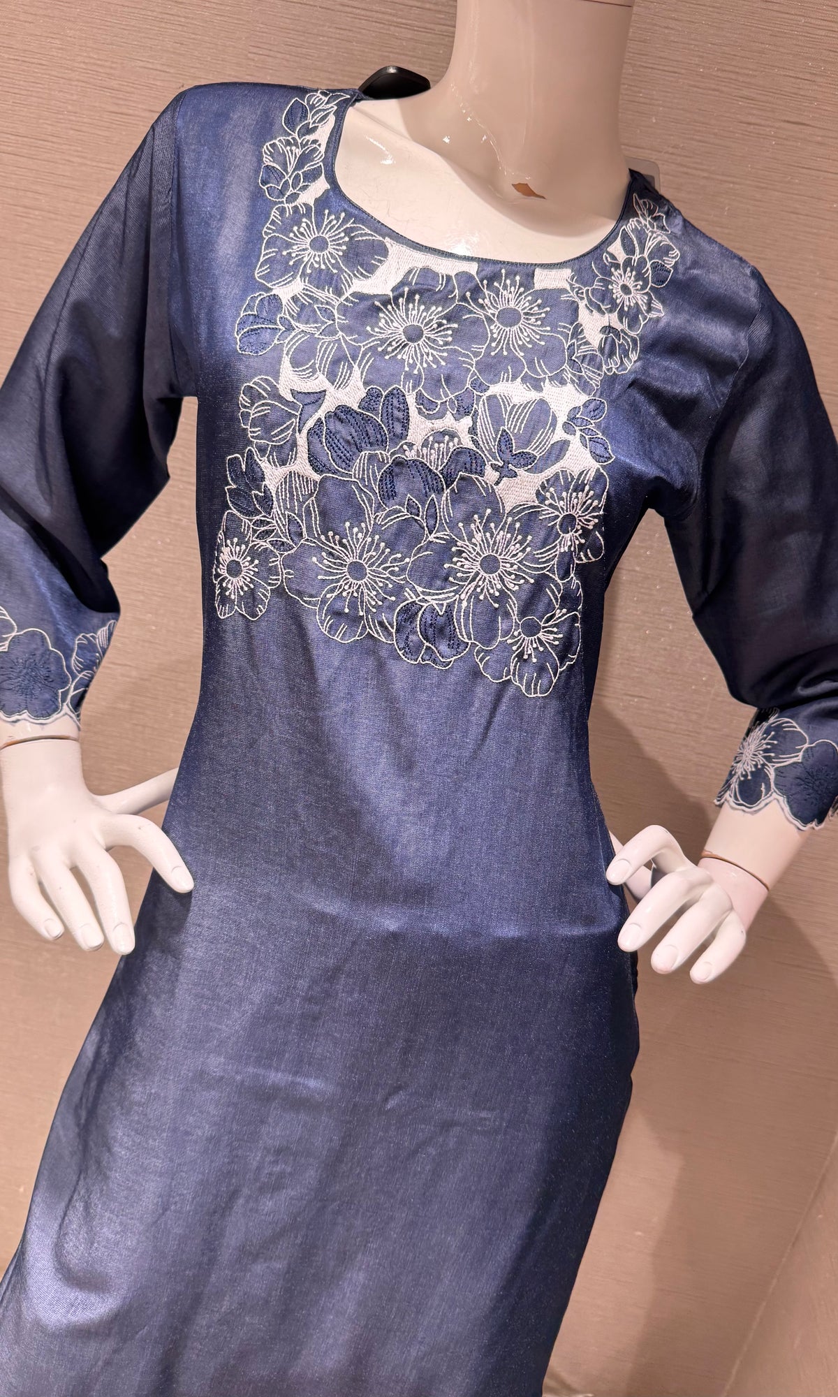 Navy Blue Floral silk Embroidery Kurta top & bottom