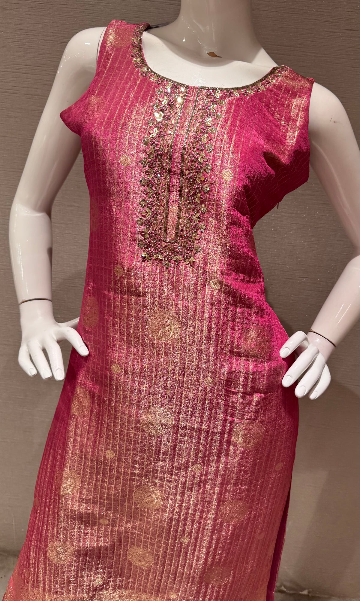 Pink Banarasi Silk Straight Kurta Set with Zari Dupatta