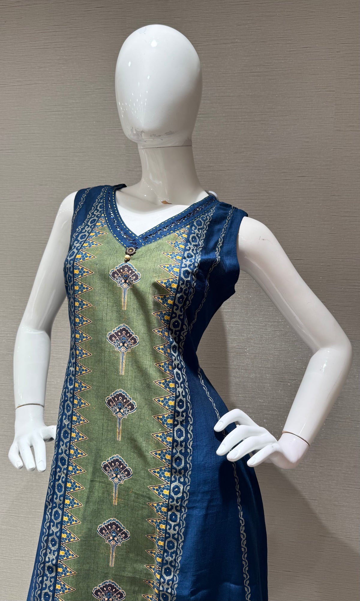 Blue & Olive Gold Accent kameez Kurti with bottom