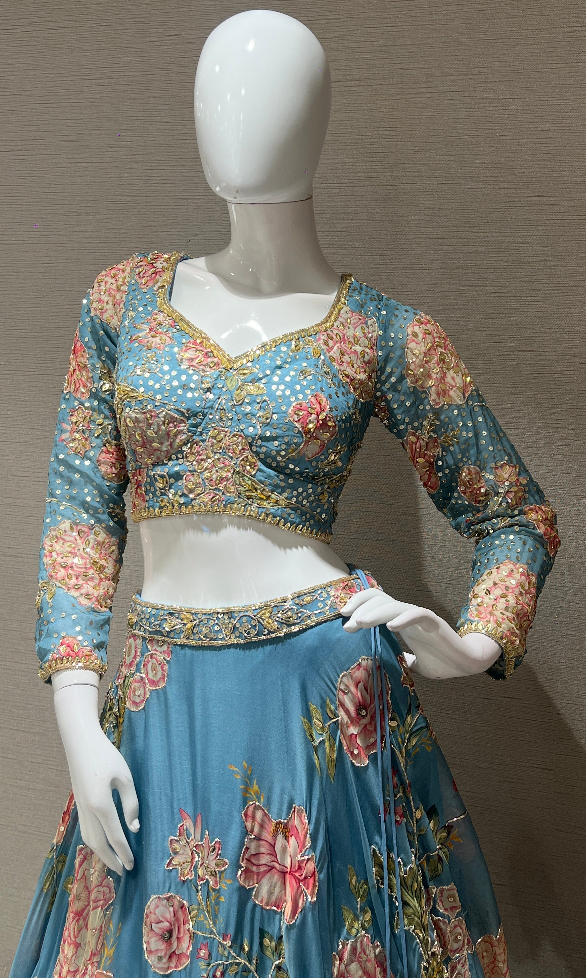 Light Blue Floral Embroidered Lehenga
