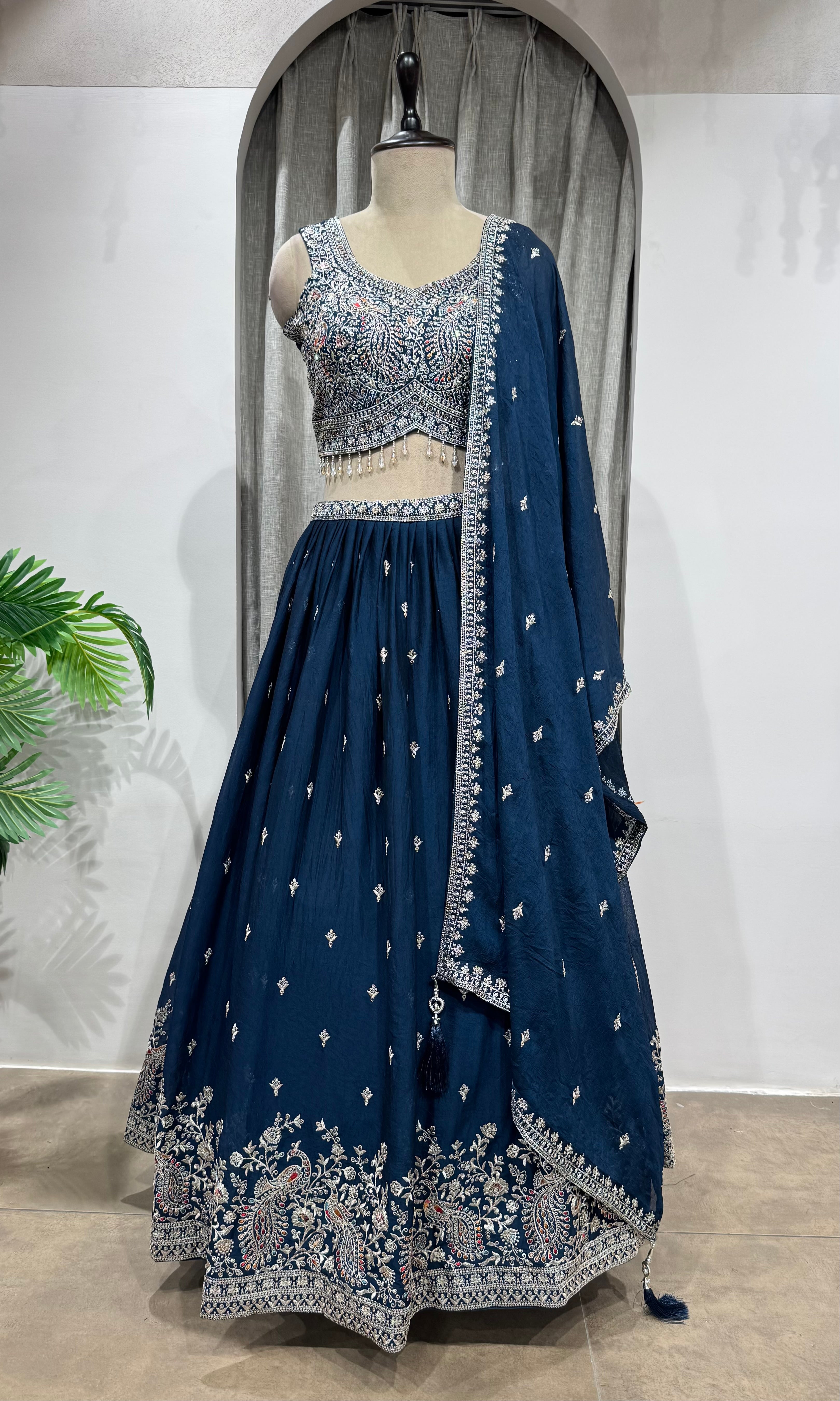 Navy Blue lehenga with intricate silver embroidery