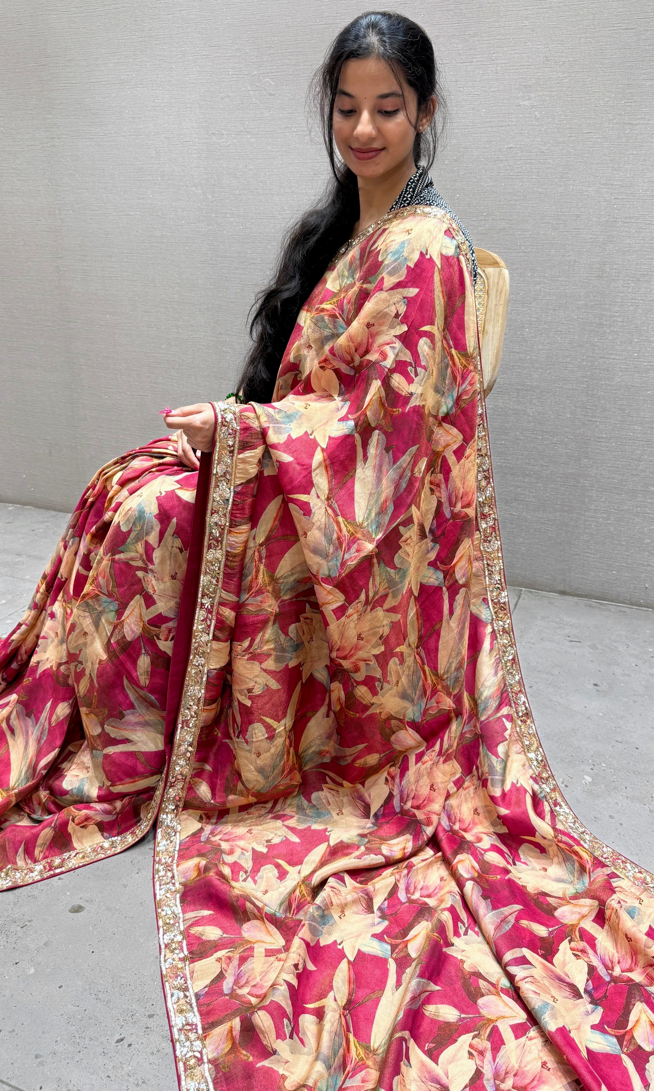 Red saree with ready blouse