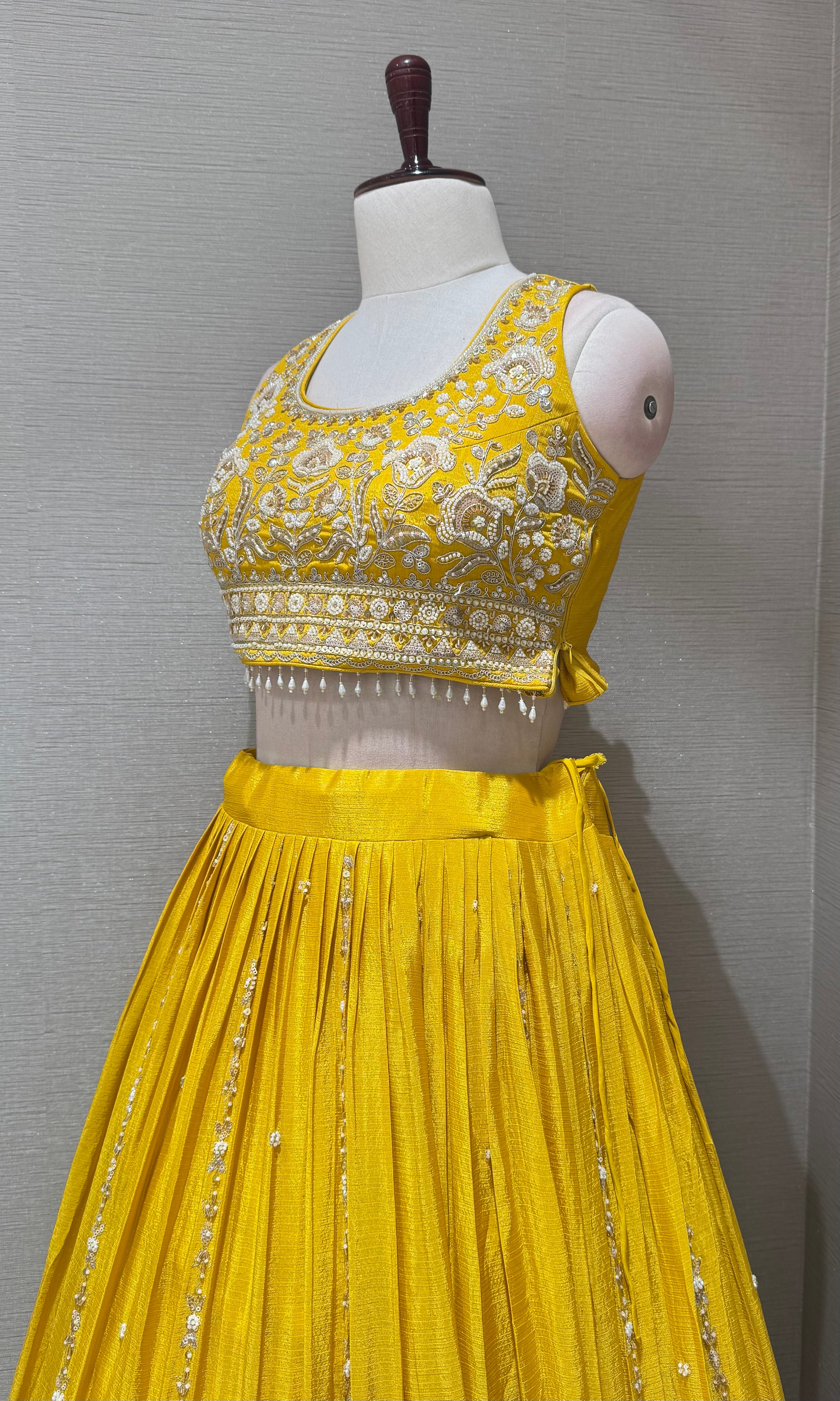 Vibrant Mustard Yellow Pleated Lehenga set