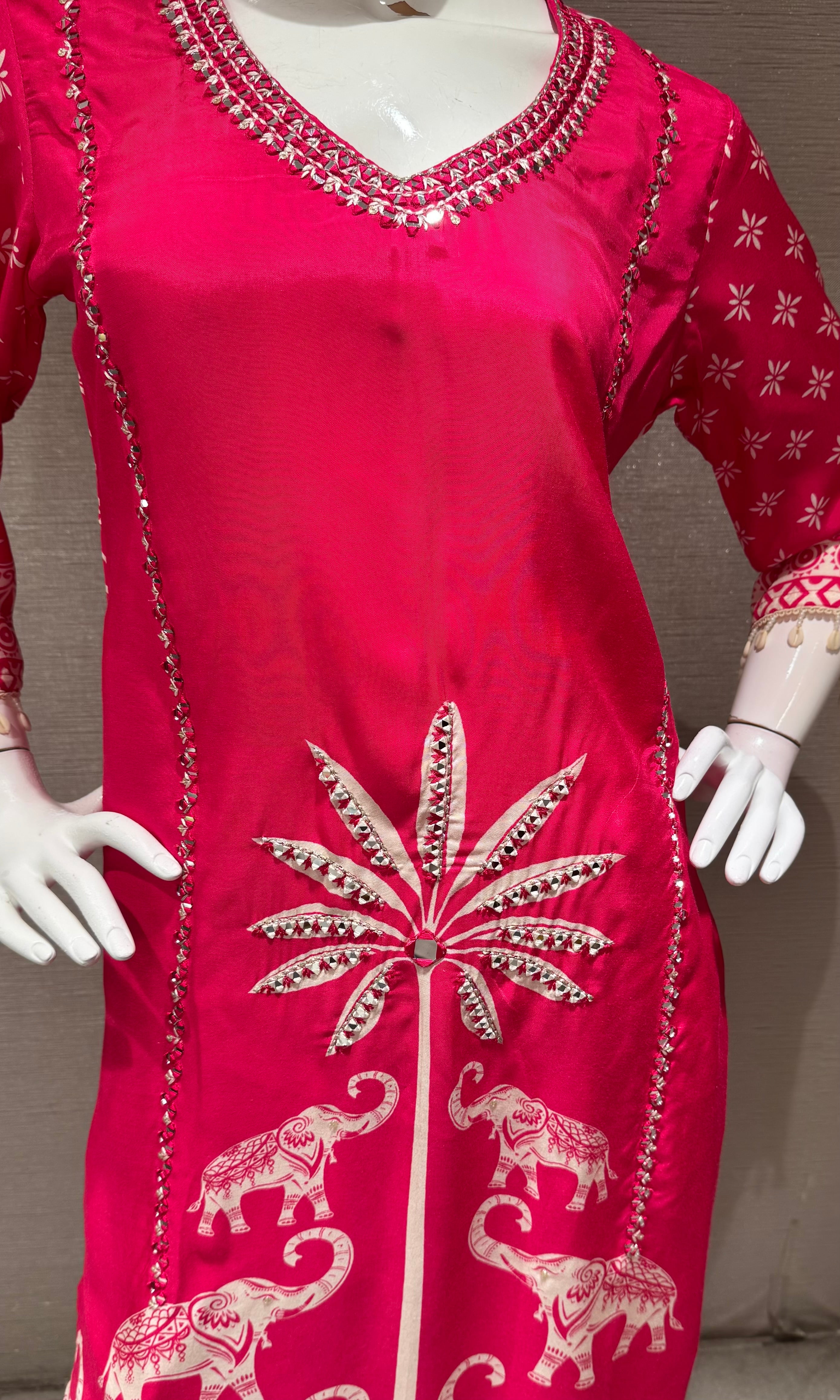 Rani Silk Elephant Motif Kurta Set