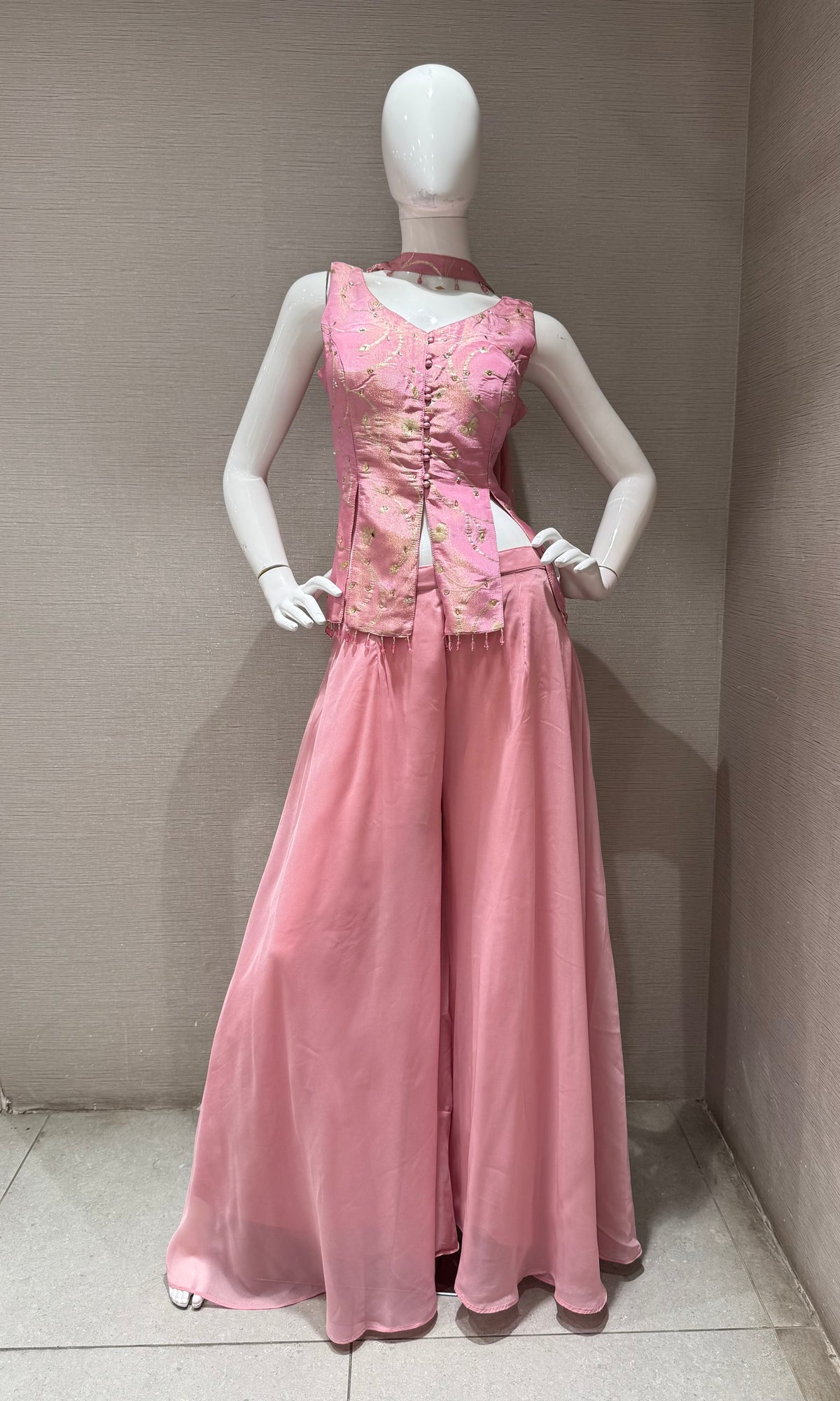 ROSE PINK Georgette PEPLUM PALAZZO SET
