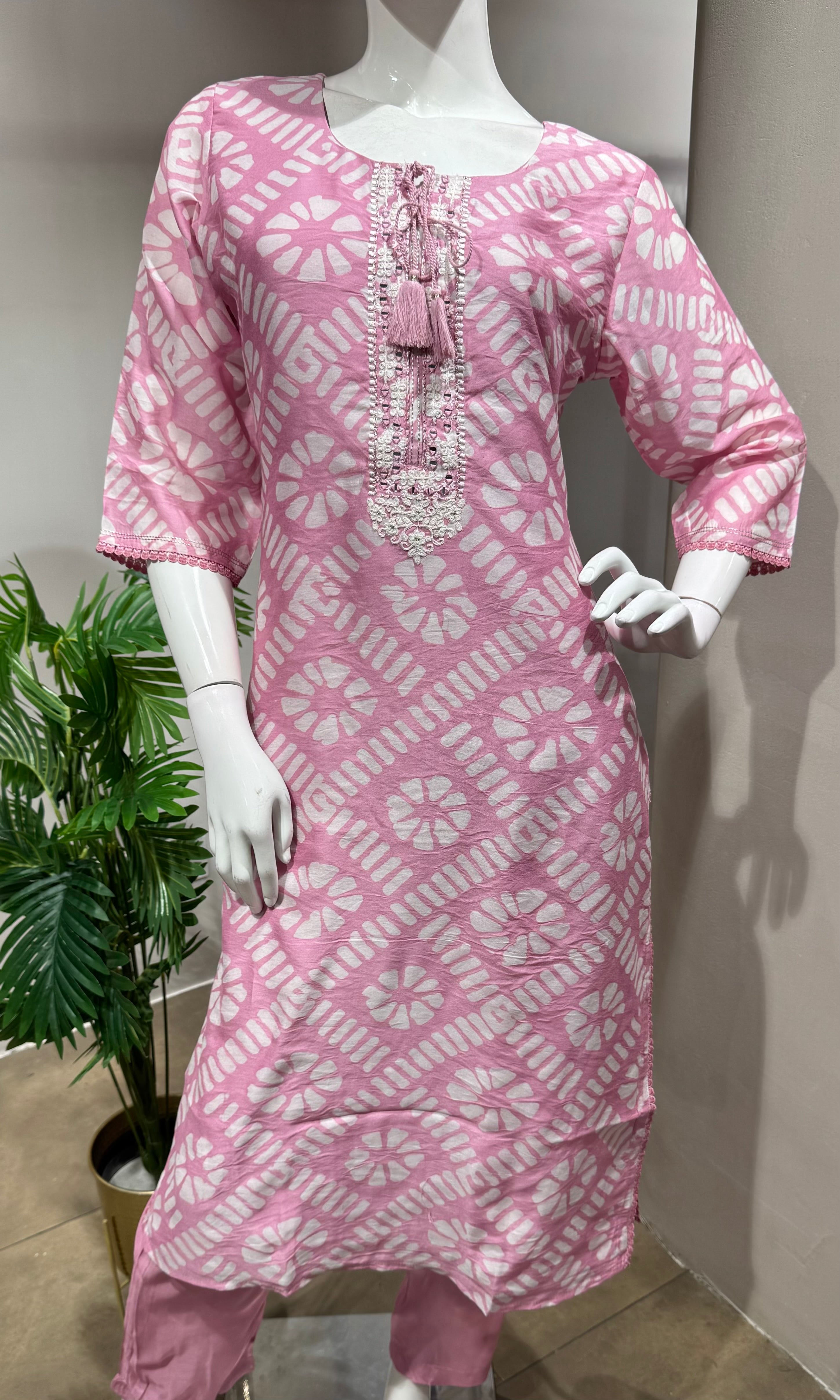 BABY Pink Floral Embroidery Kurta set