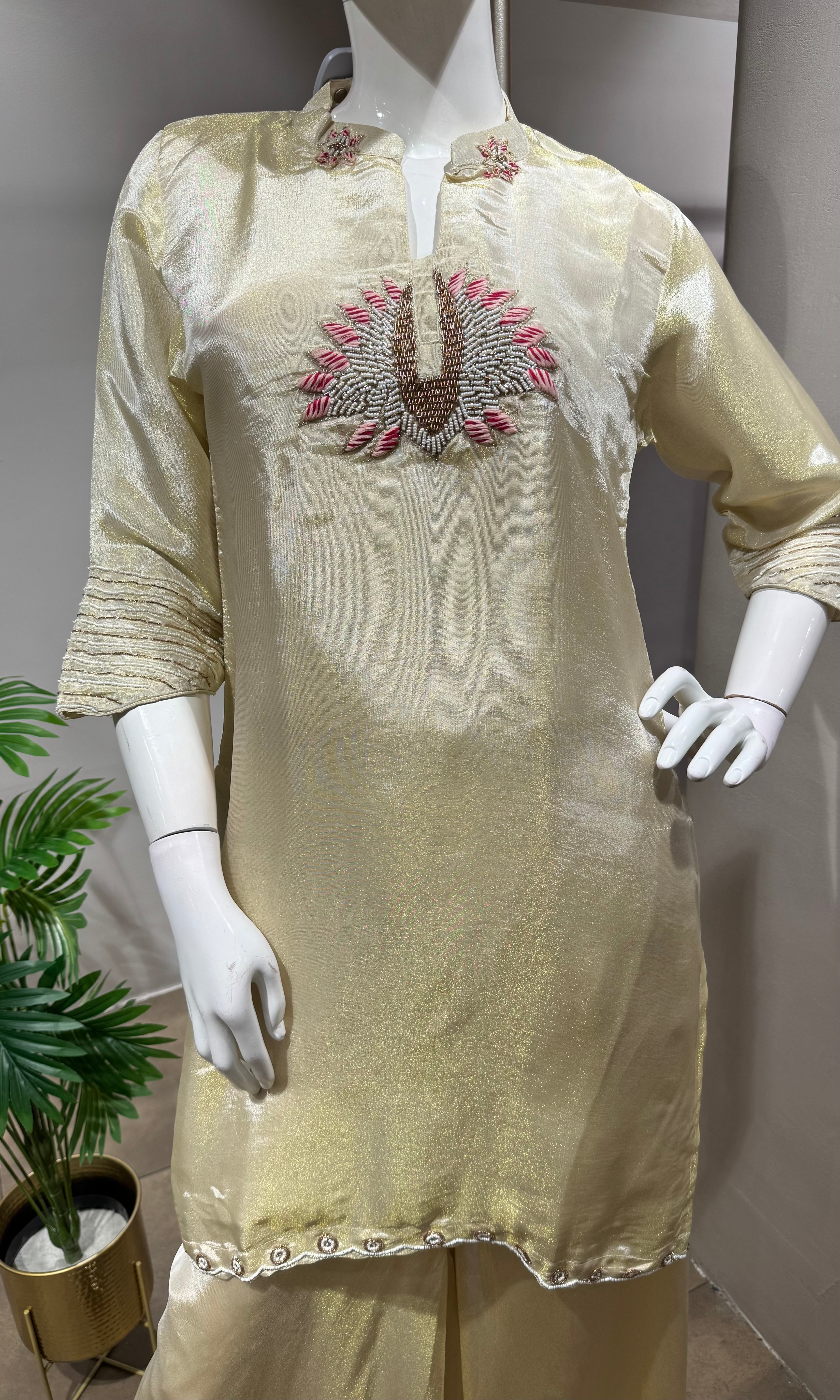 Gold white KURTA SET WITH PALAZZO PANTS