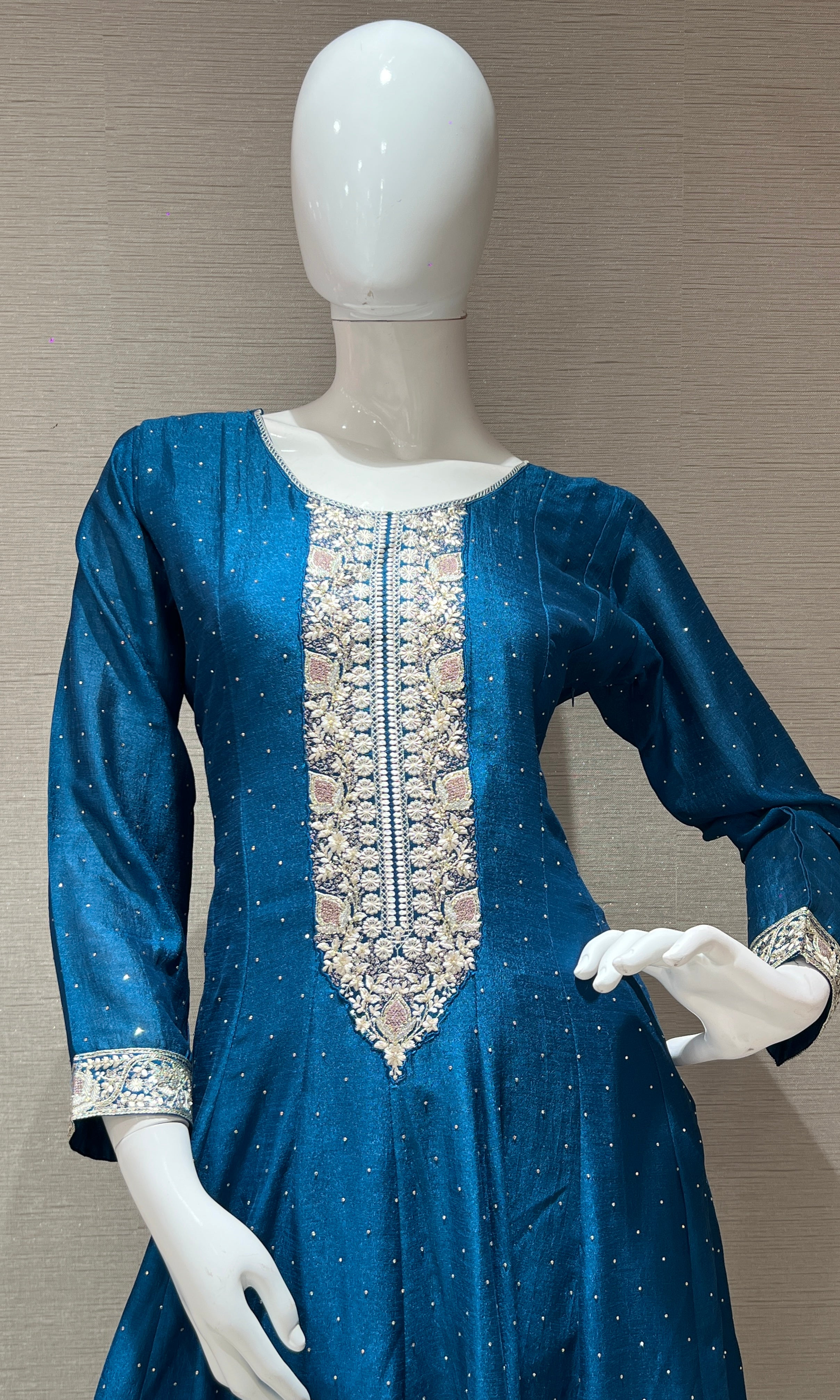Blue Graceful Anarkali Kurta Set with Dupatta