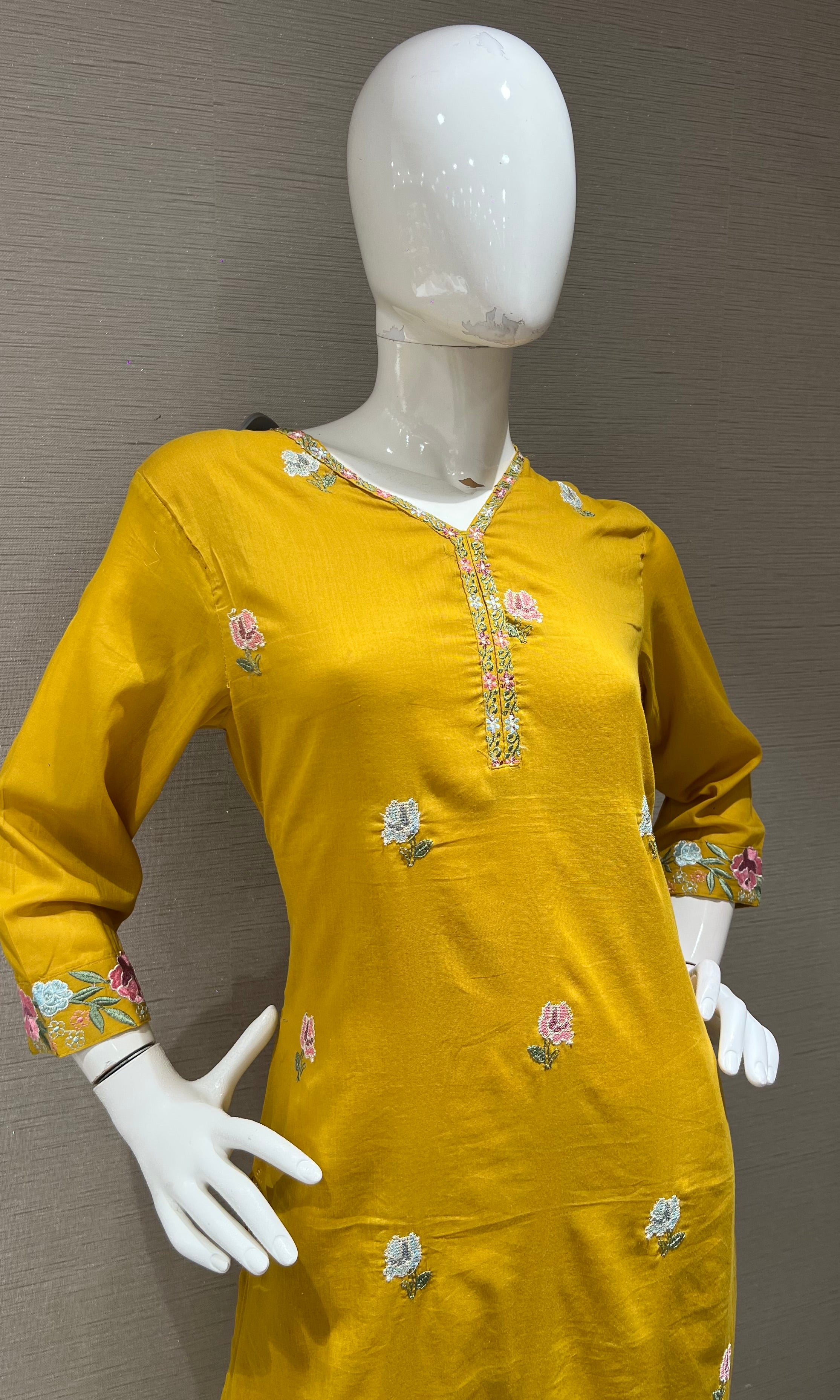 Yellow Floral Embroidered Kurta set with Dupatta