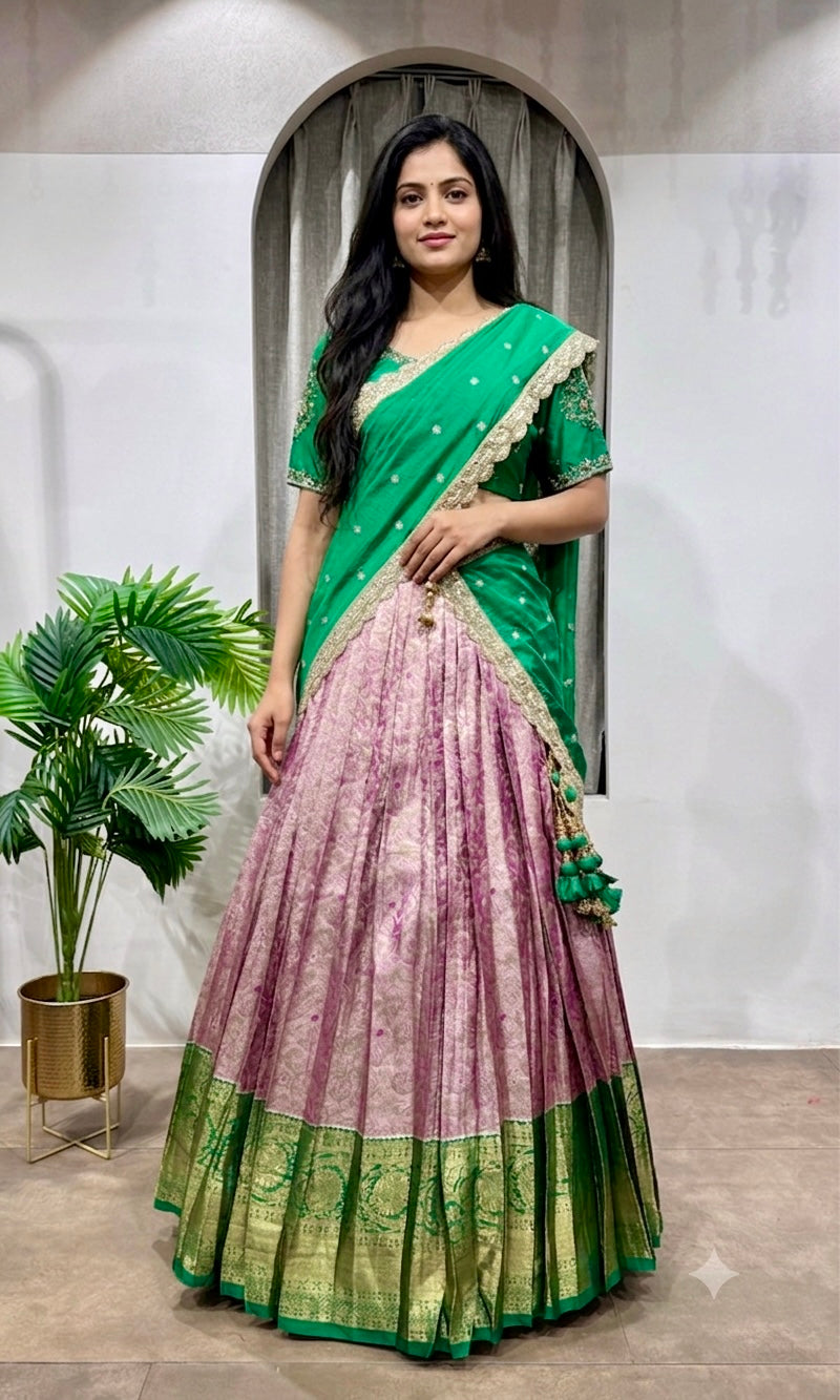 Green kanjivaram pattu lehenga