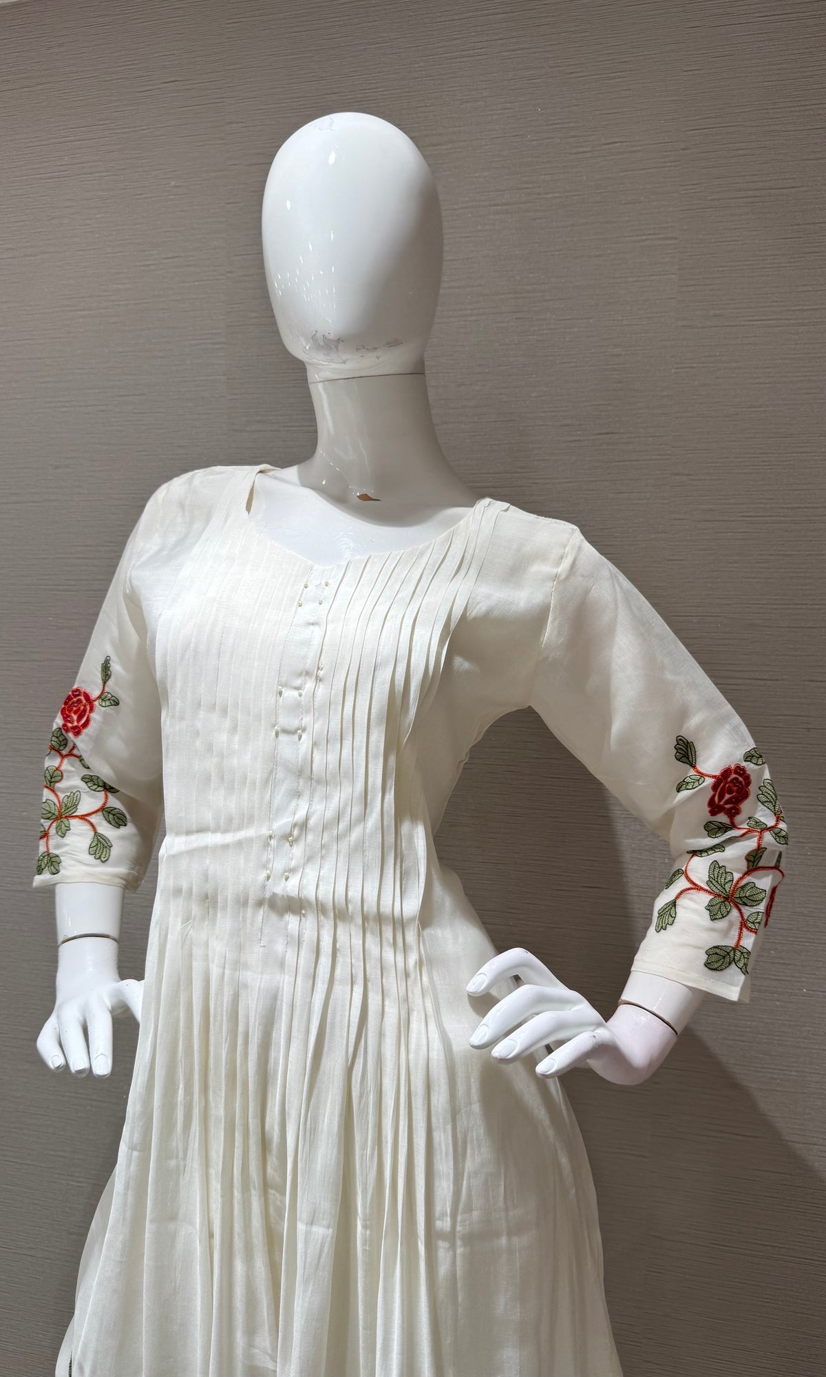 White Rose Floral Cotton Kurta set with Dupatta