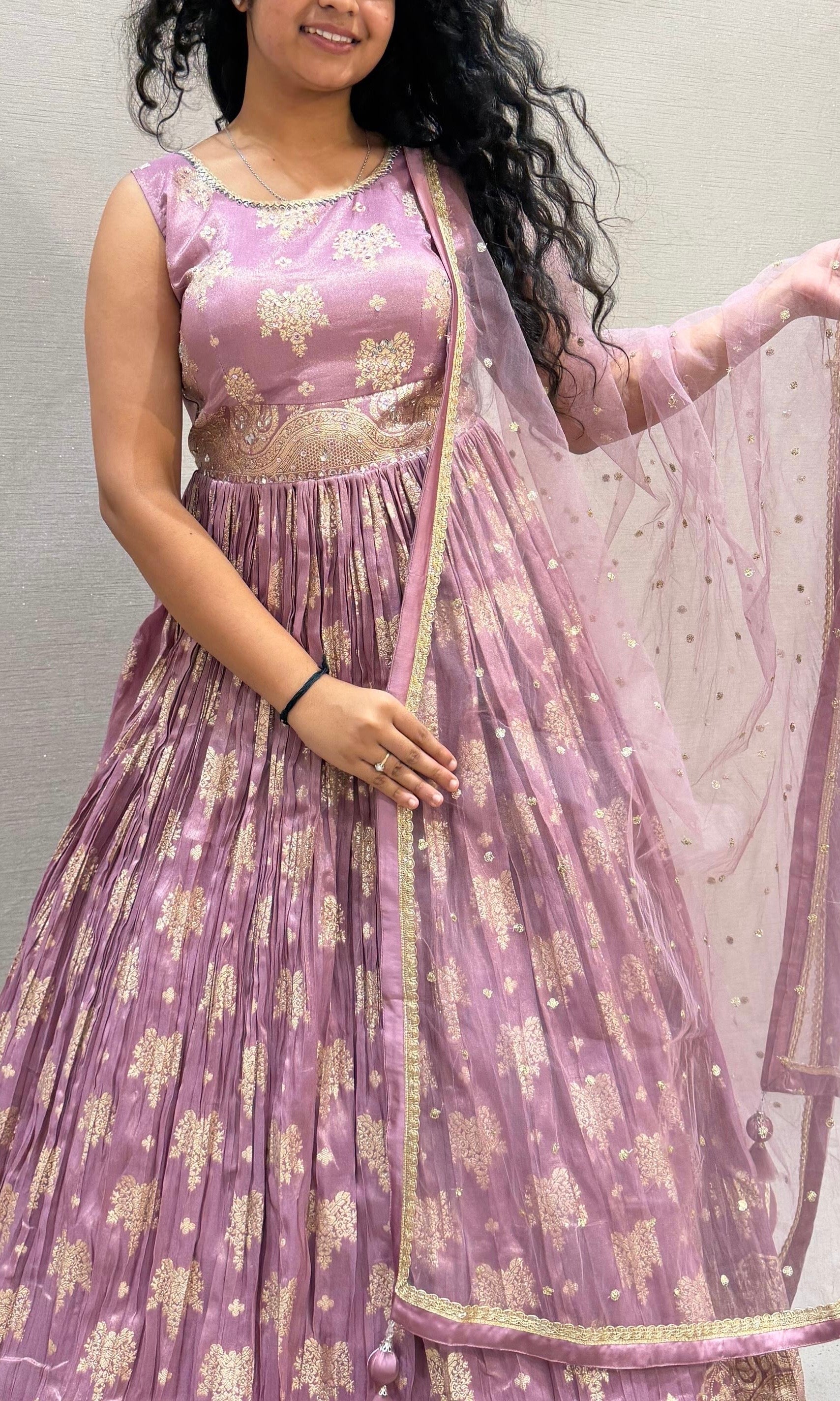 Purple Floral Embroidered Lehenga with Net Dupatta