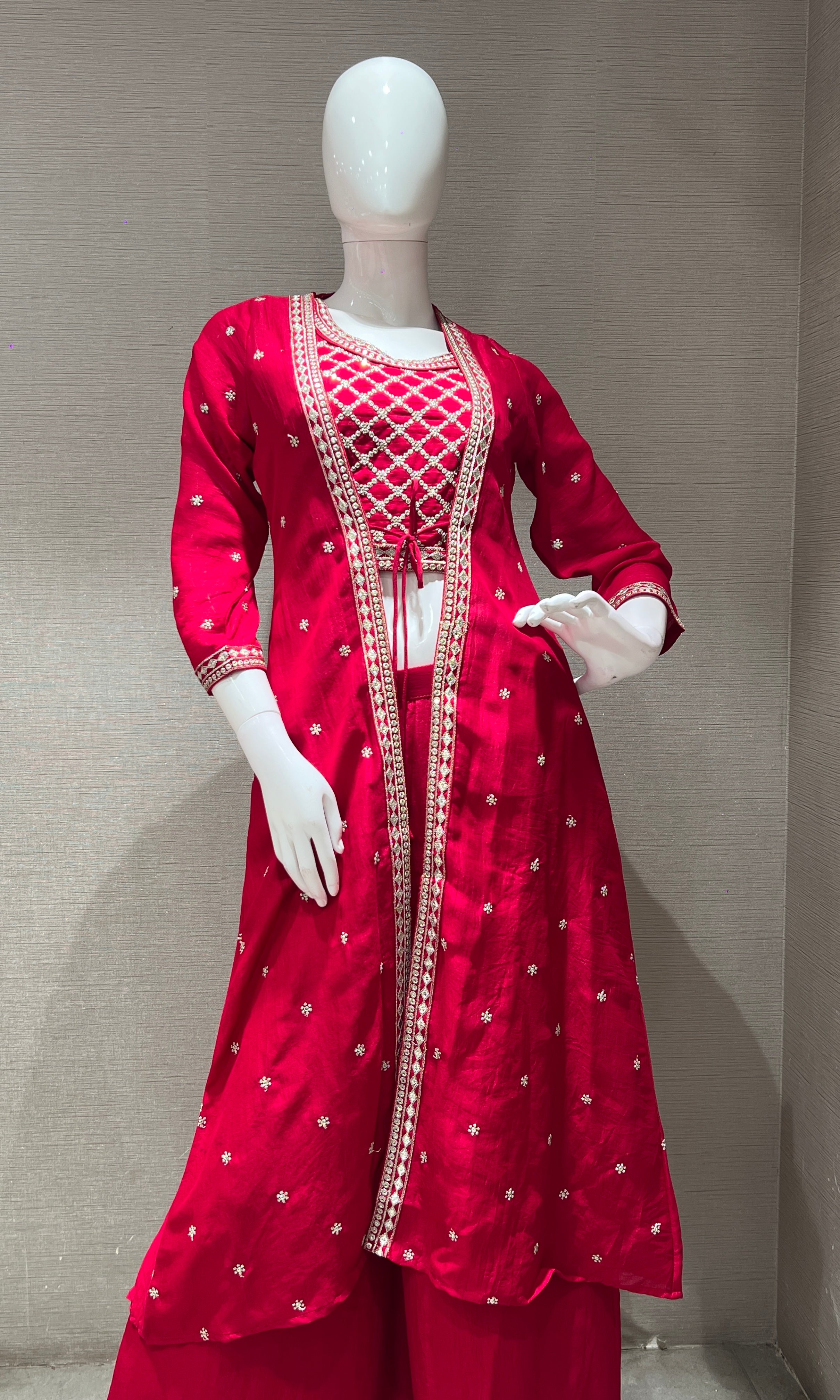 Pink EMBROIDERED JACKET STYLE PALAZZO