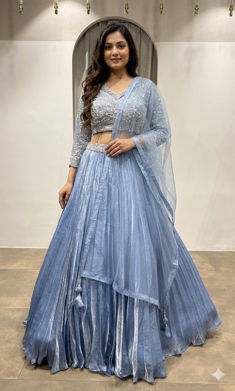 LIGHT BLUE Embroidered Designer Lehenga Set