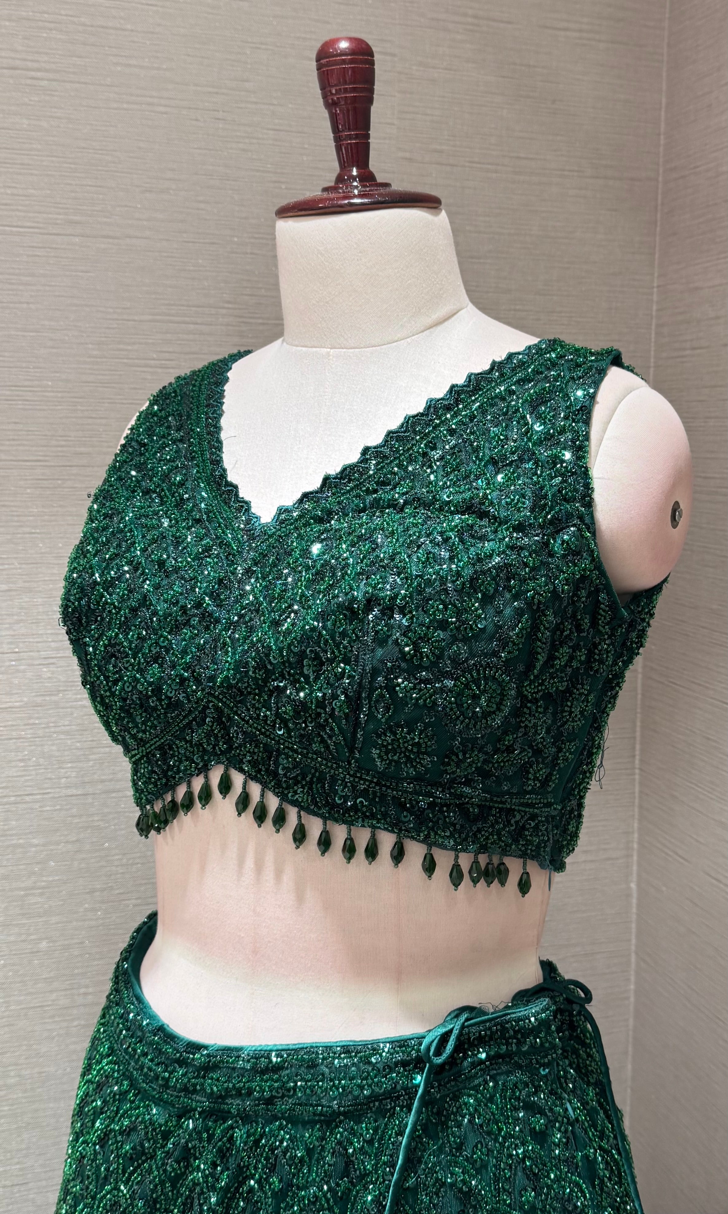 Green Fish Cut Sequined Lehenga Choli Set