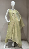 Pista green Shimmer golden ethnic kurta set