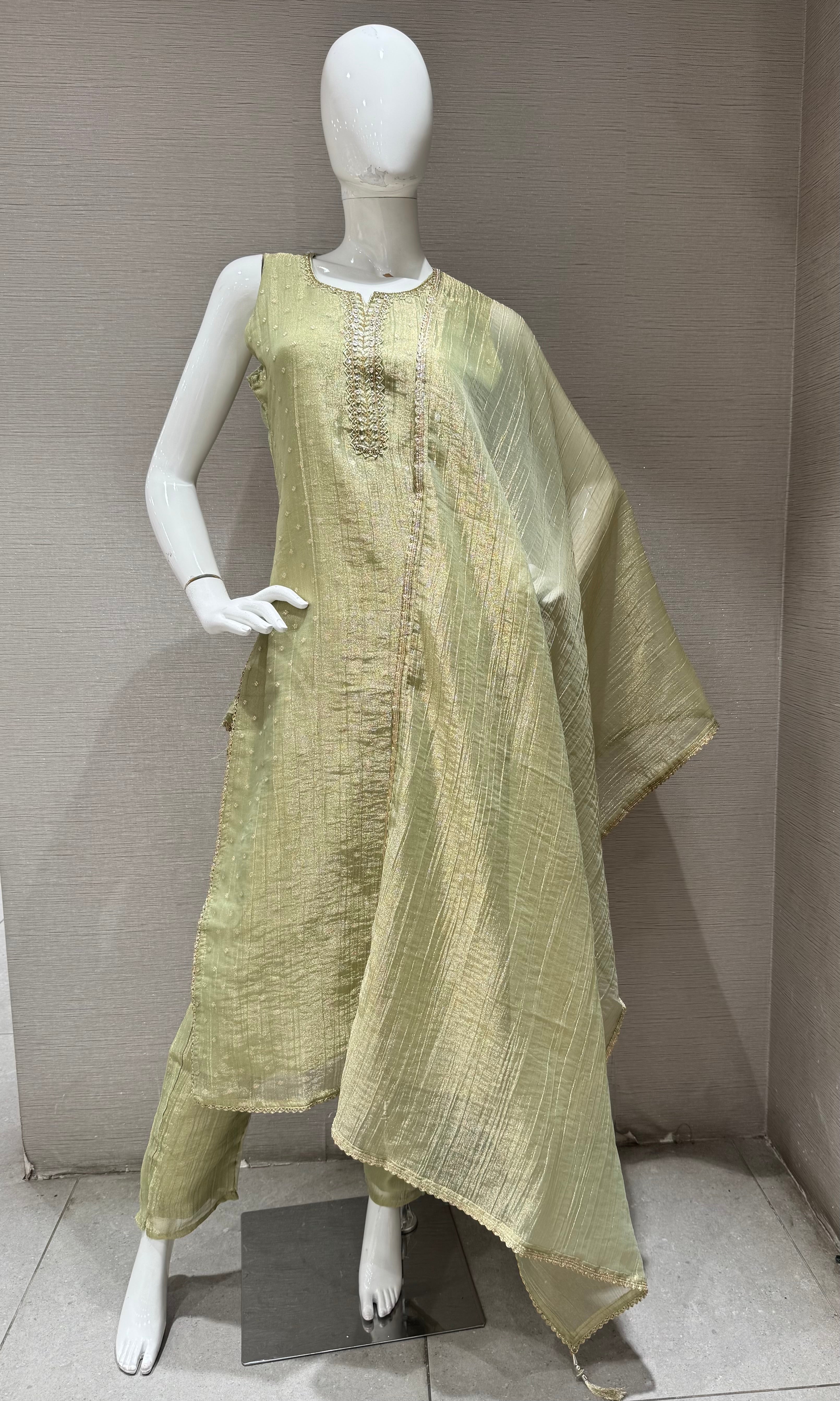 Pista Green Embroidered kurta set