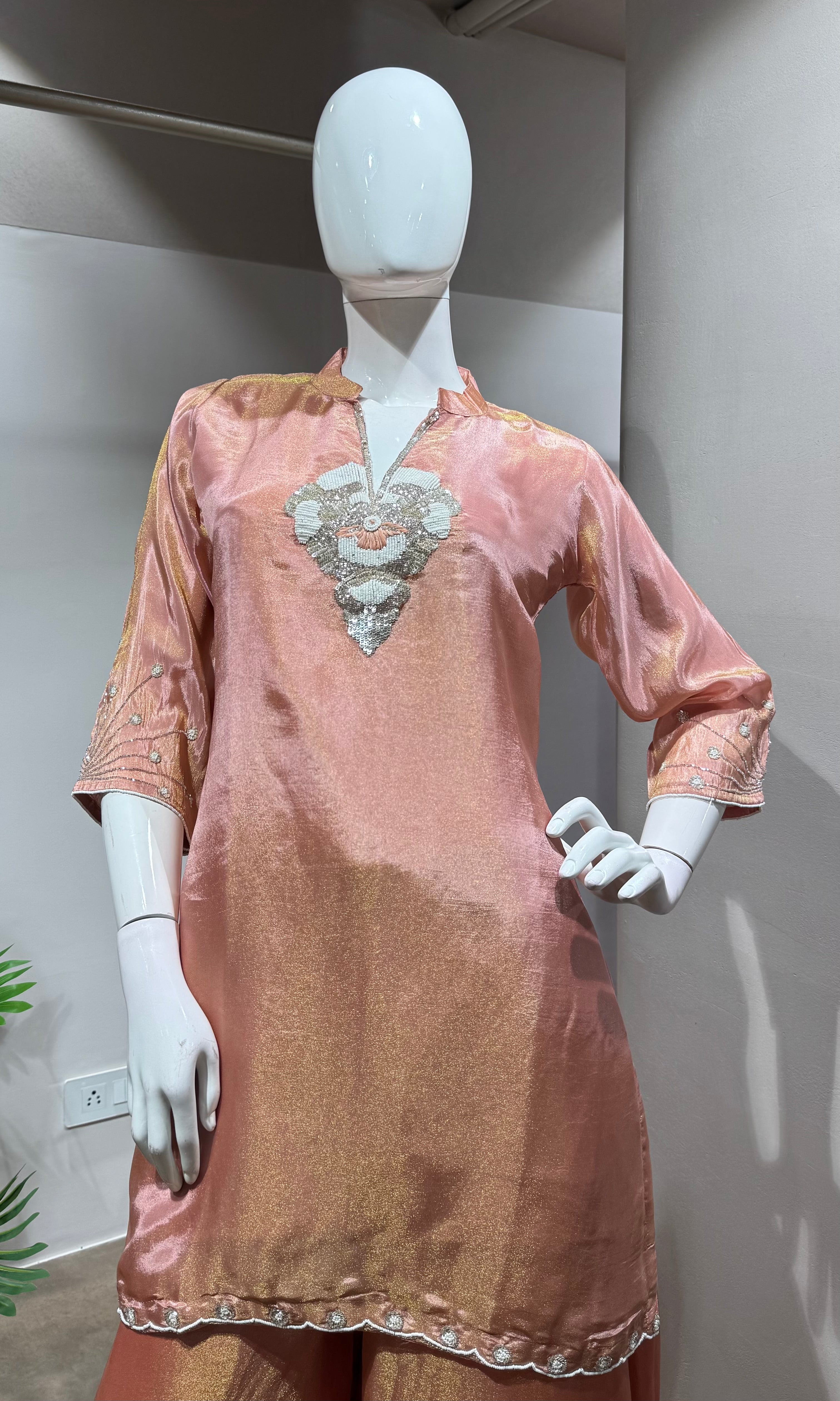 PEACH EMBROIDERED SHARARA SET