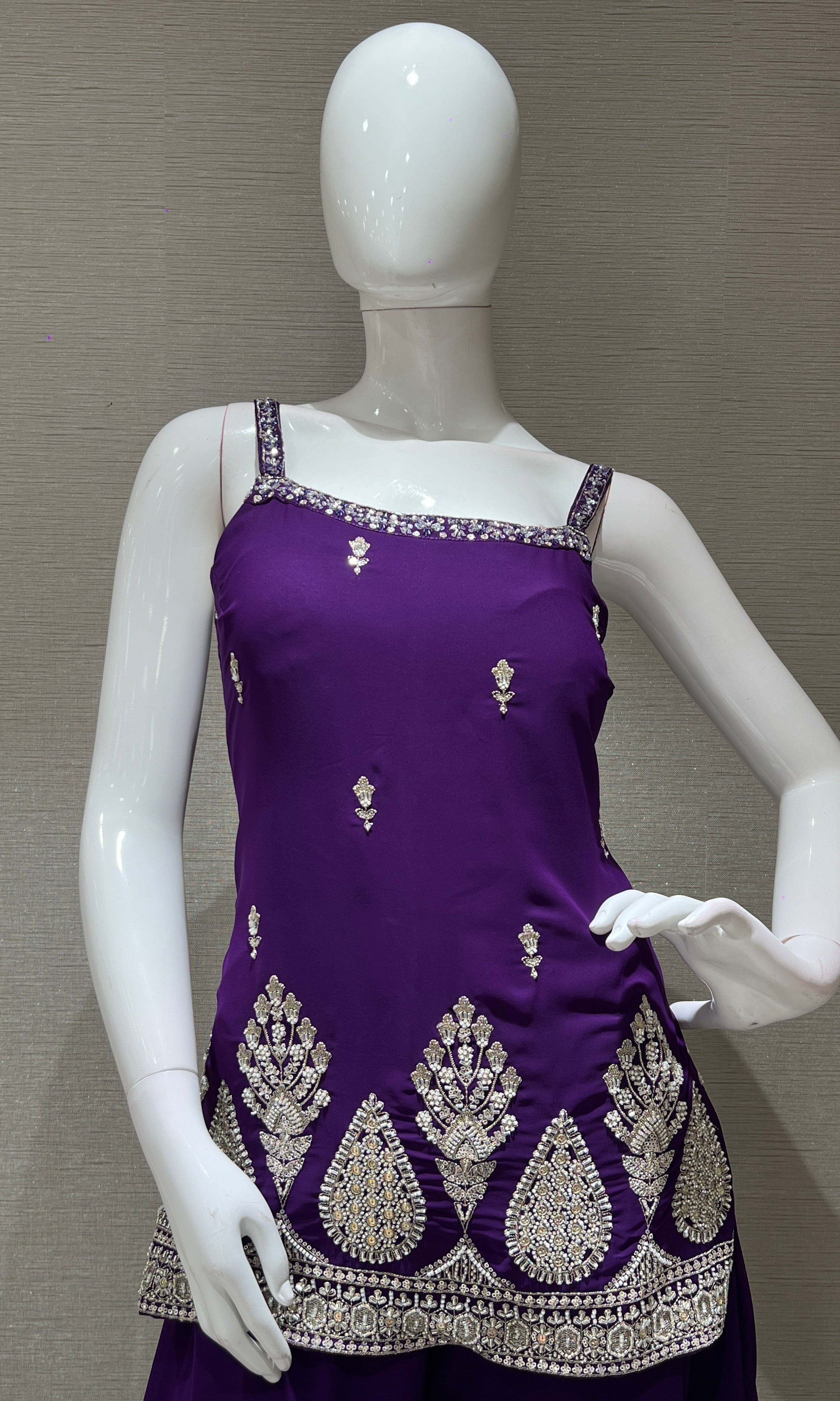 purple gold embroidery palazzo set