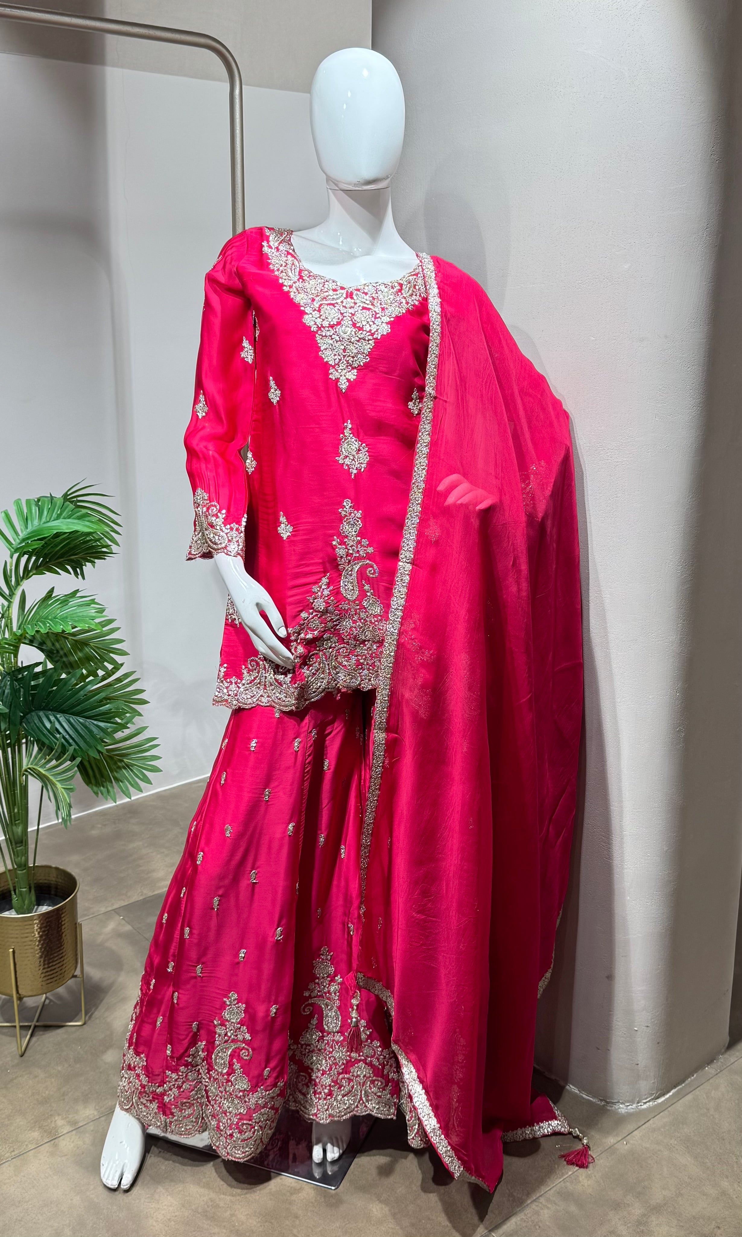 Rani Pink Designer Embroidery Sharara set