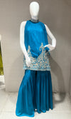 Rama blue SHARARA WITH HALTER NECK TOP