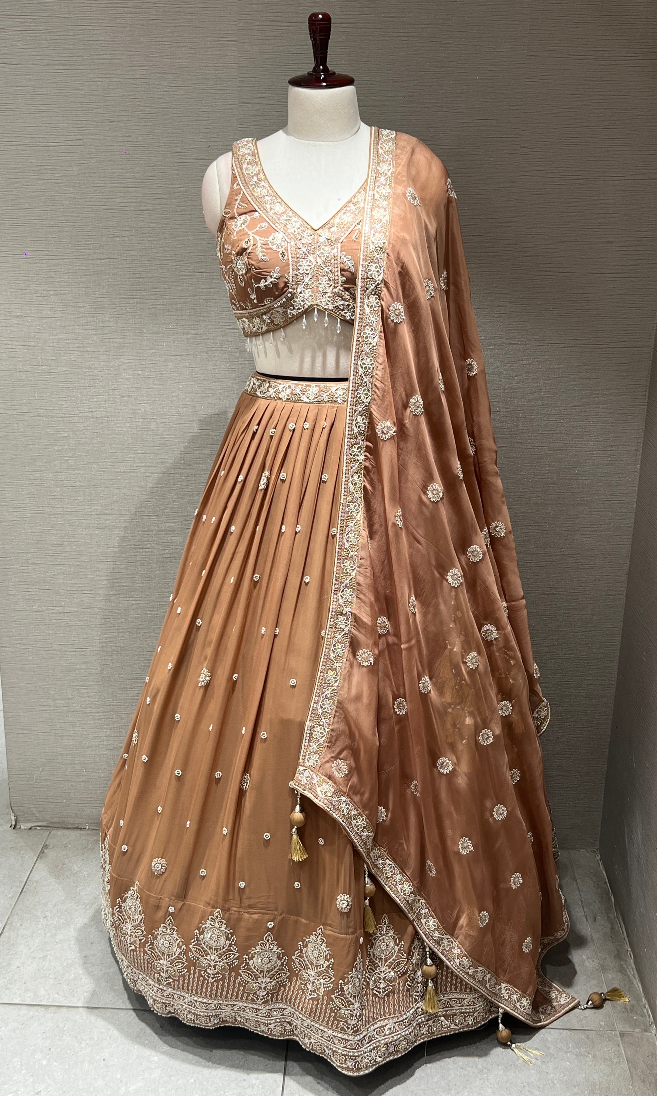 Chocolate Bronze Sequin Embroidered Lehenga Set