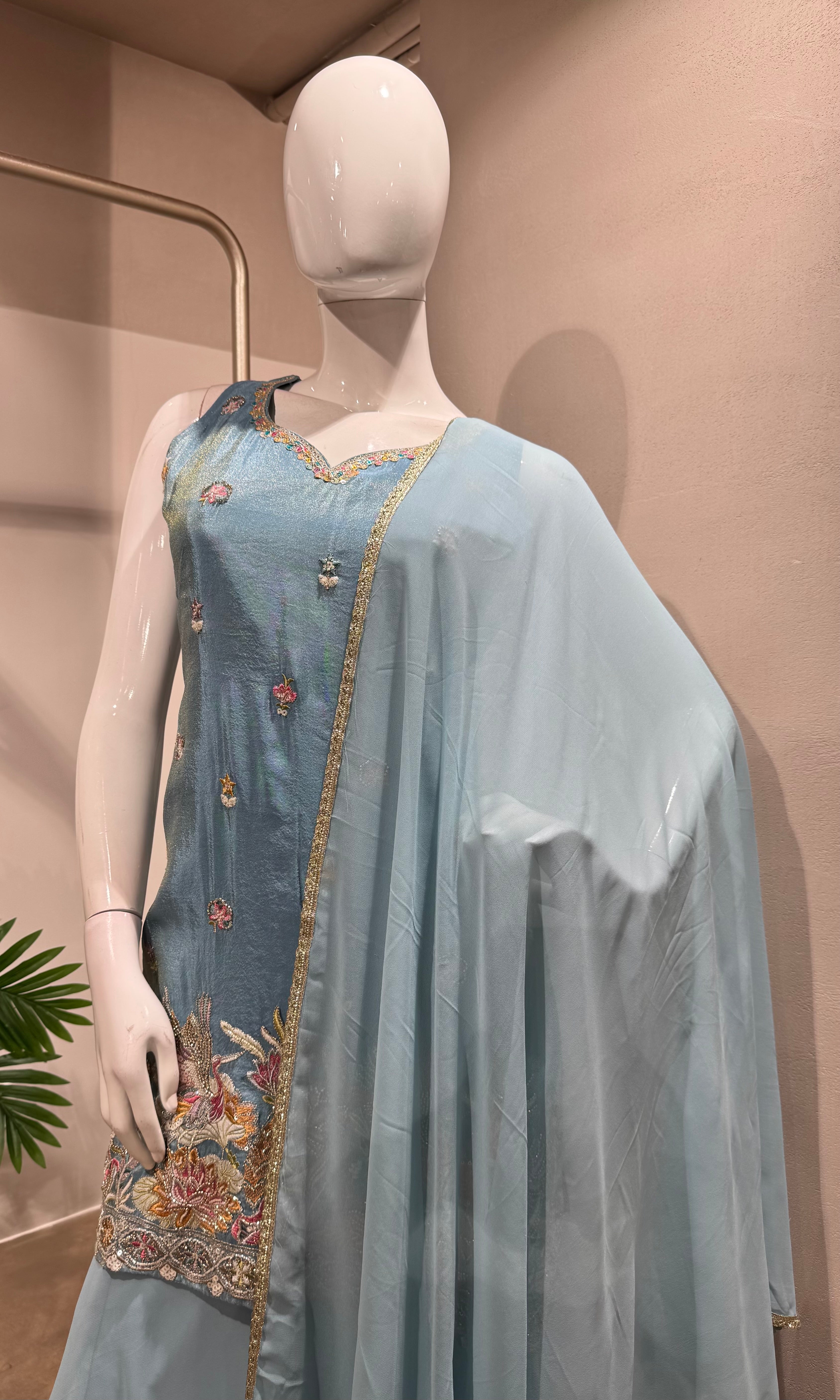 Sky Blue Georgette Sharara Set
