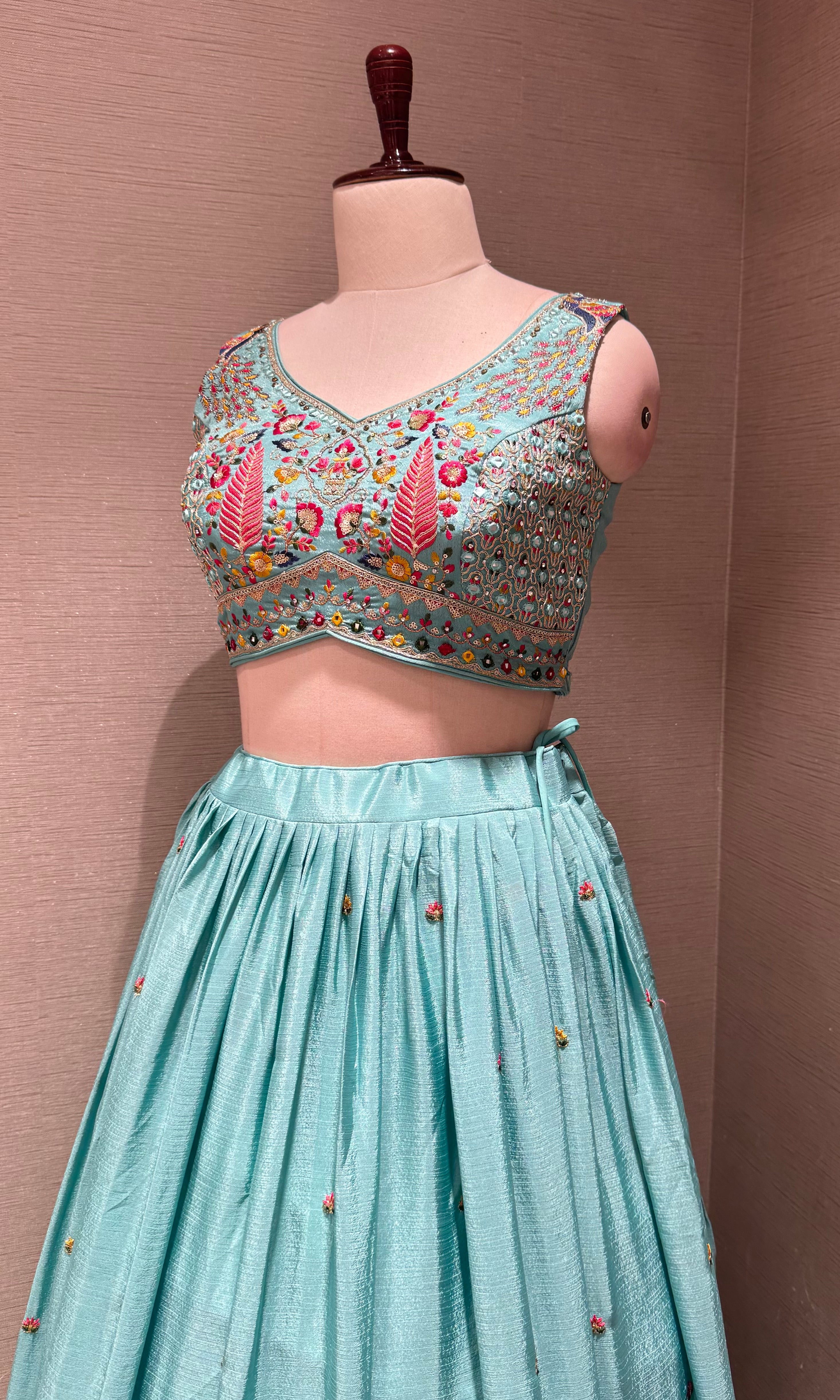 Mint Blue Embroidered Lehenga Set