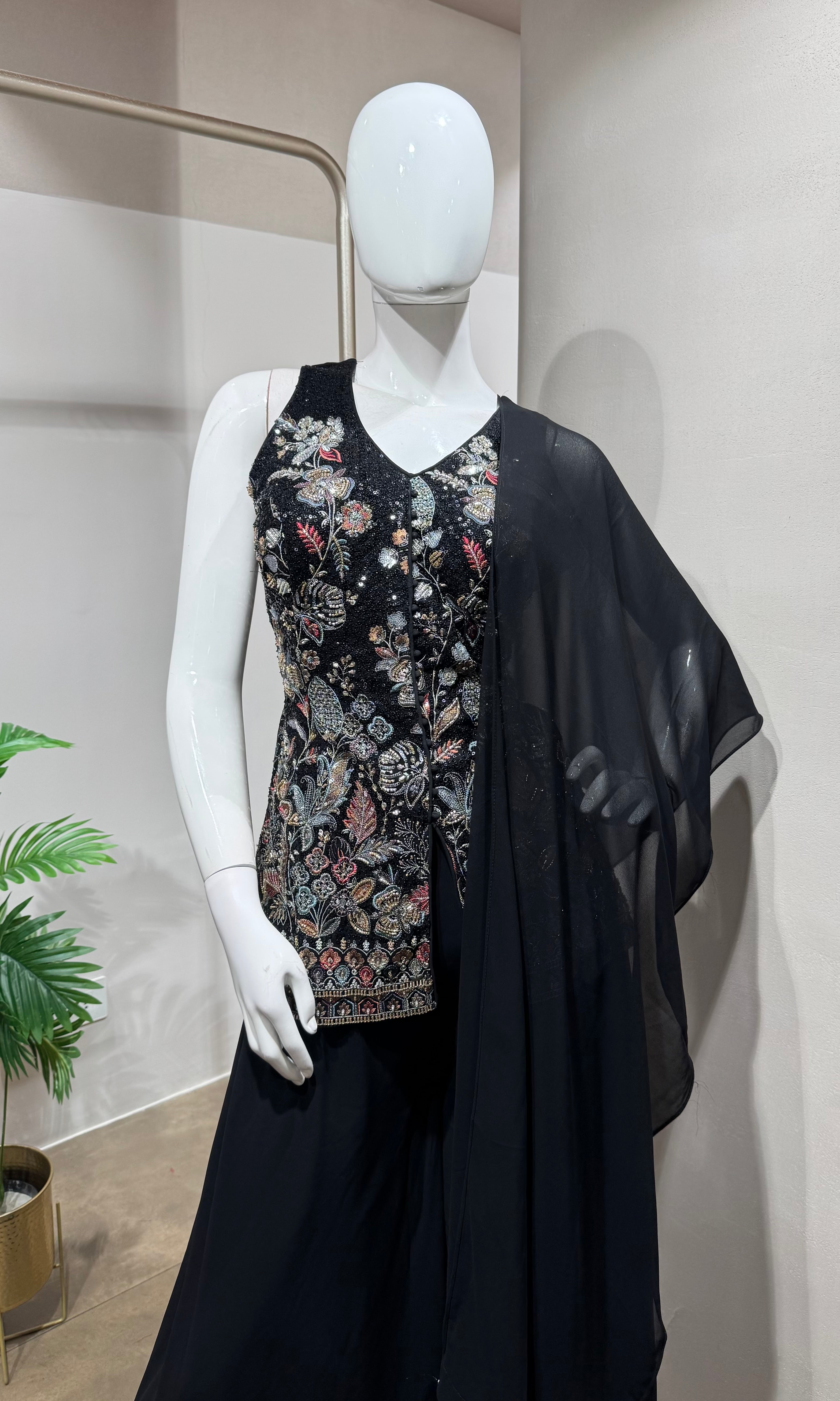 Black Embroidered Festive Sharara Set