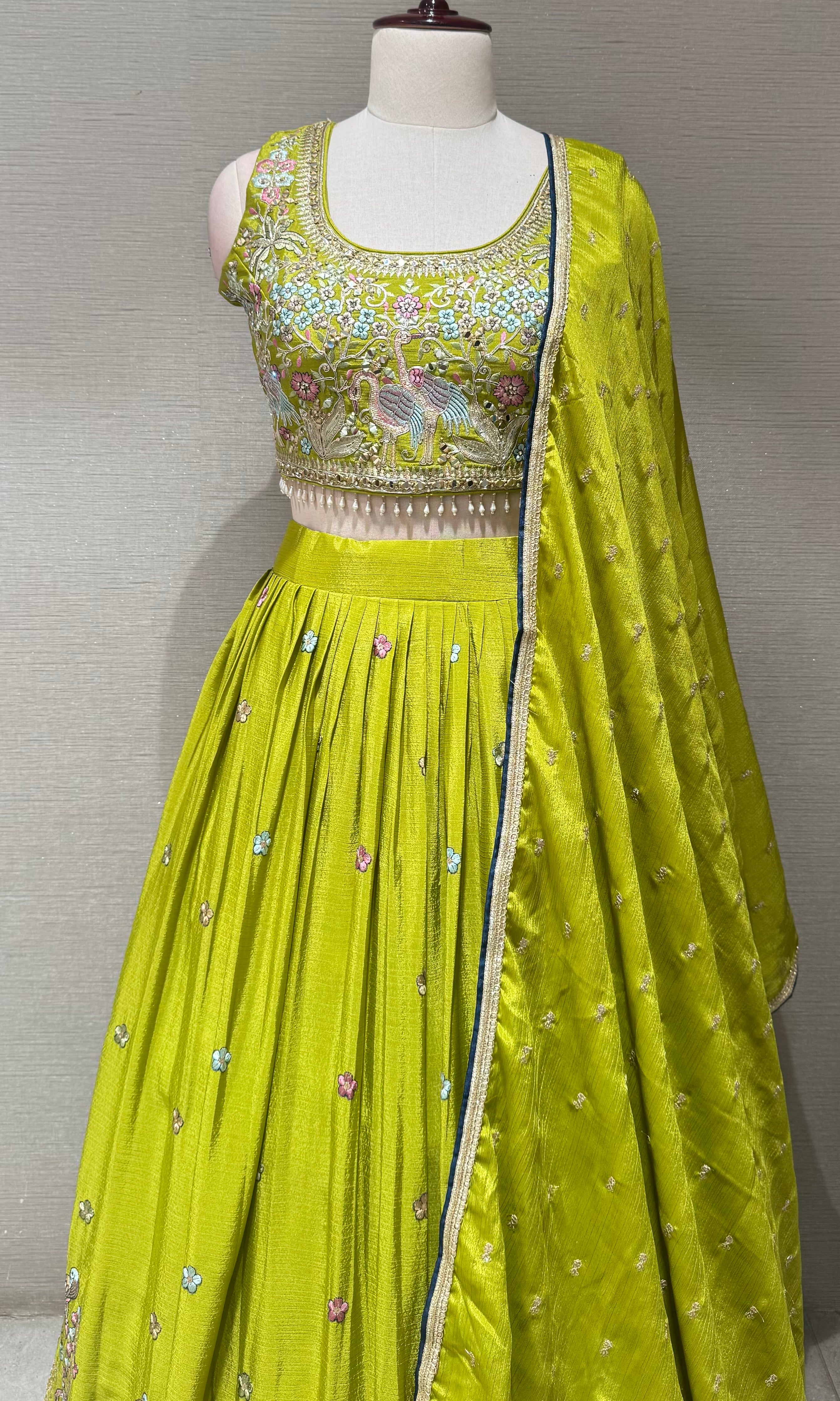 Green Tissue silk Forest Floral Lehenga set