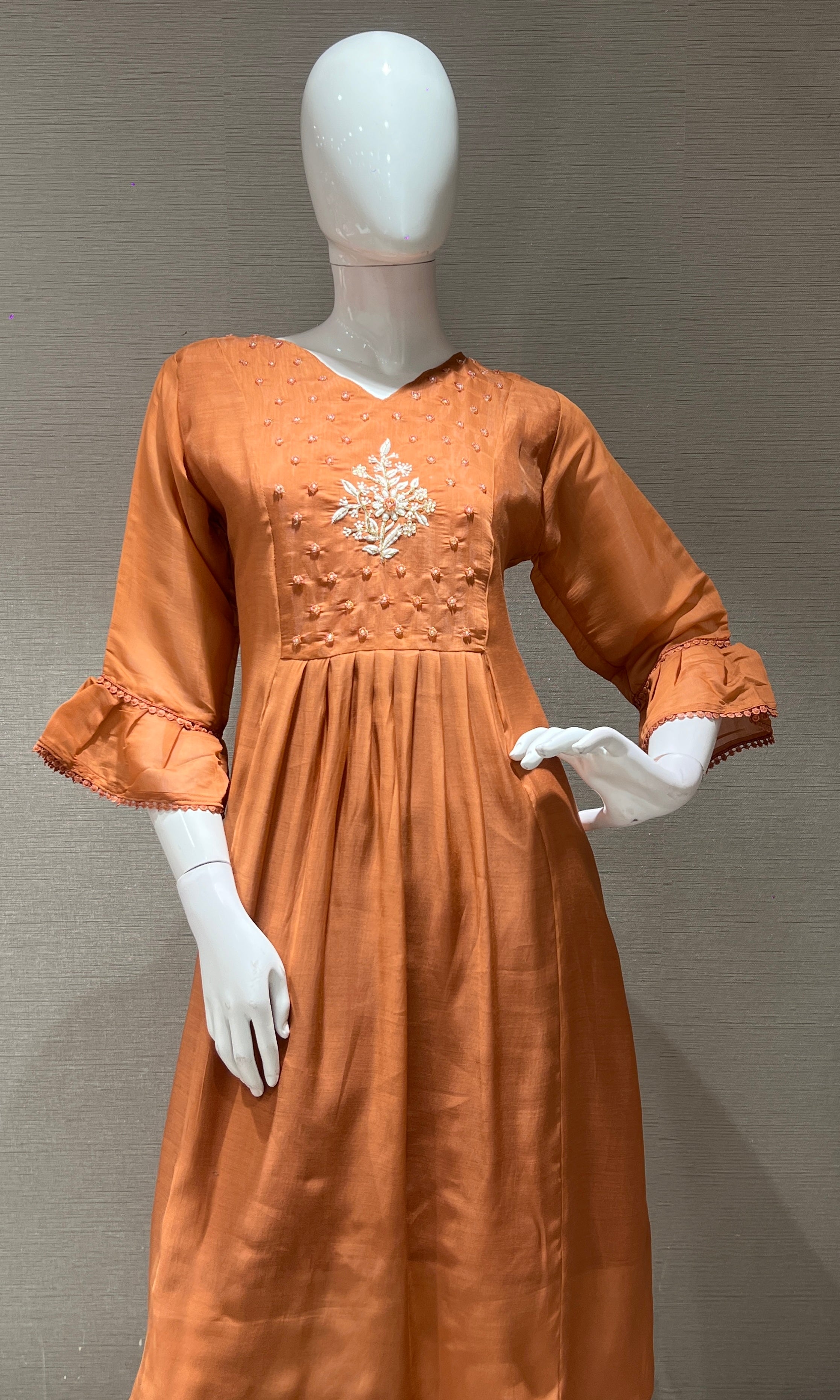 Rust floral embroidered kurta set