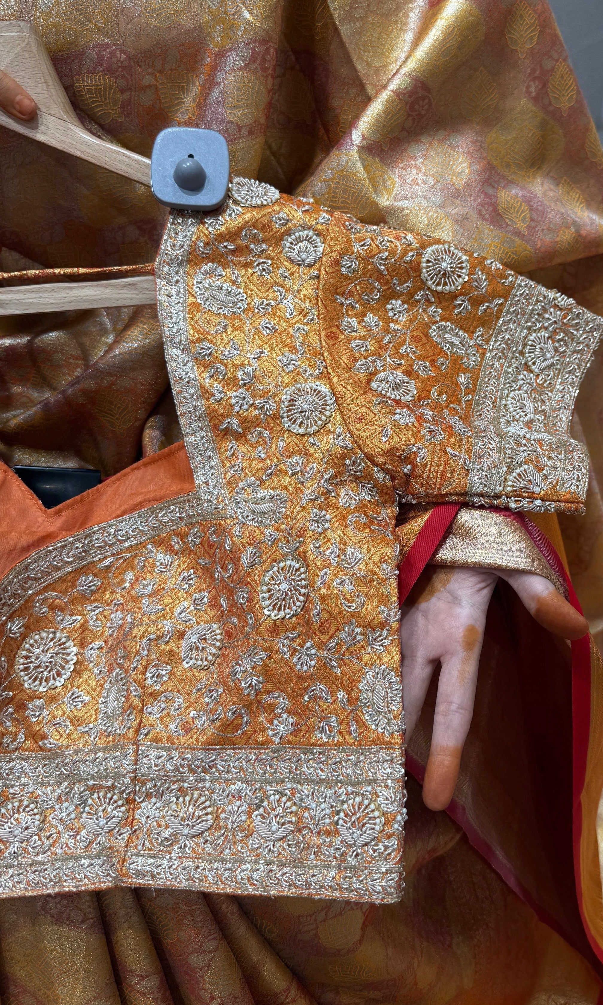 Orange saree with ready blouse