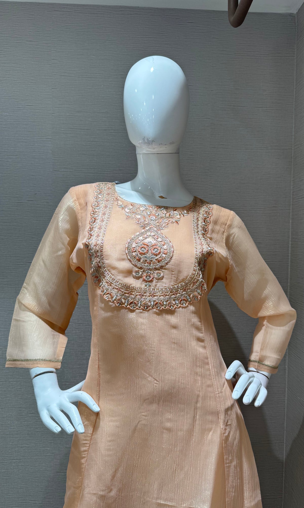 PEACH Floral Embroidered A-Line Kurta top