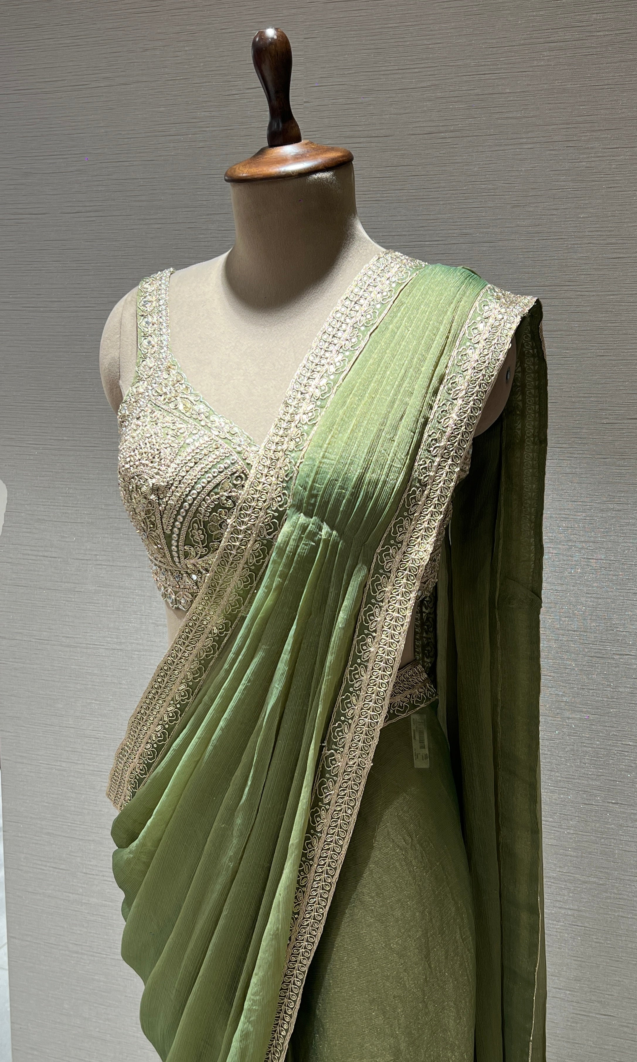 Pista green one minute drape saree