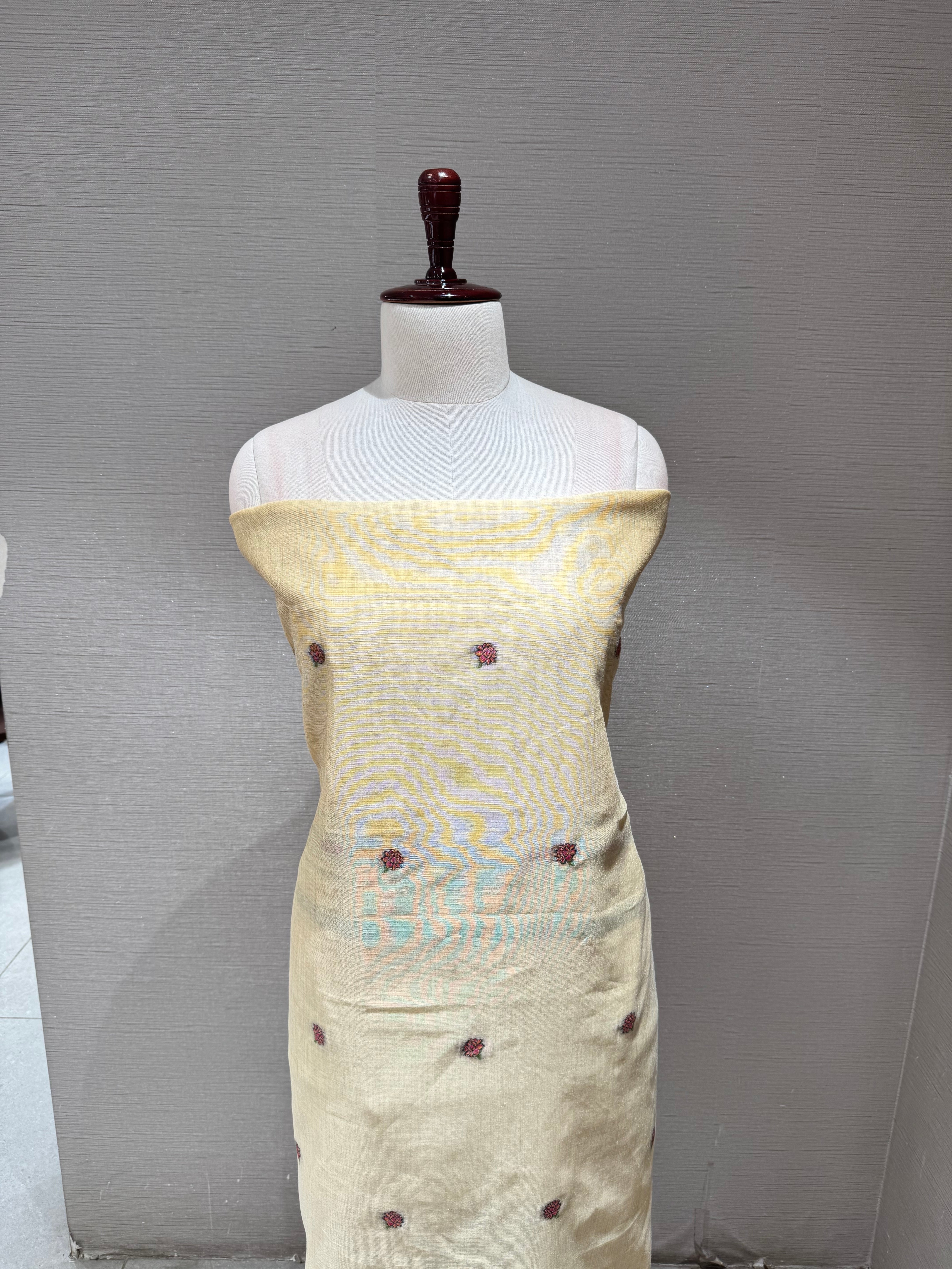 Cream floral embroidery dress material