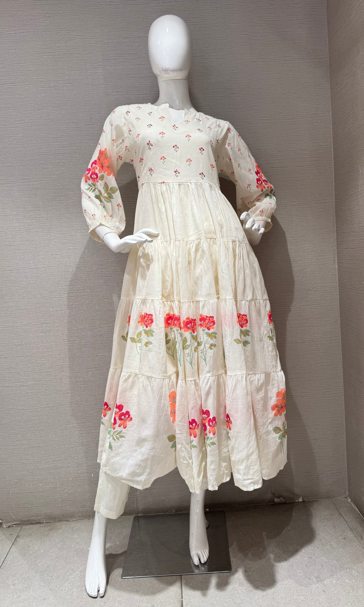 Cream floral anarkali kurta set