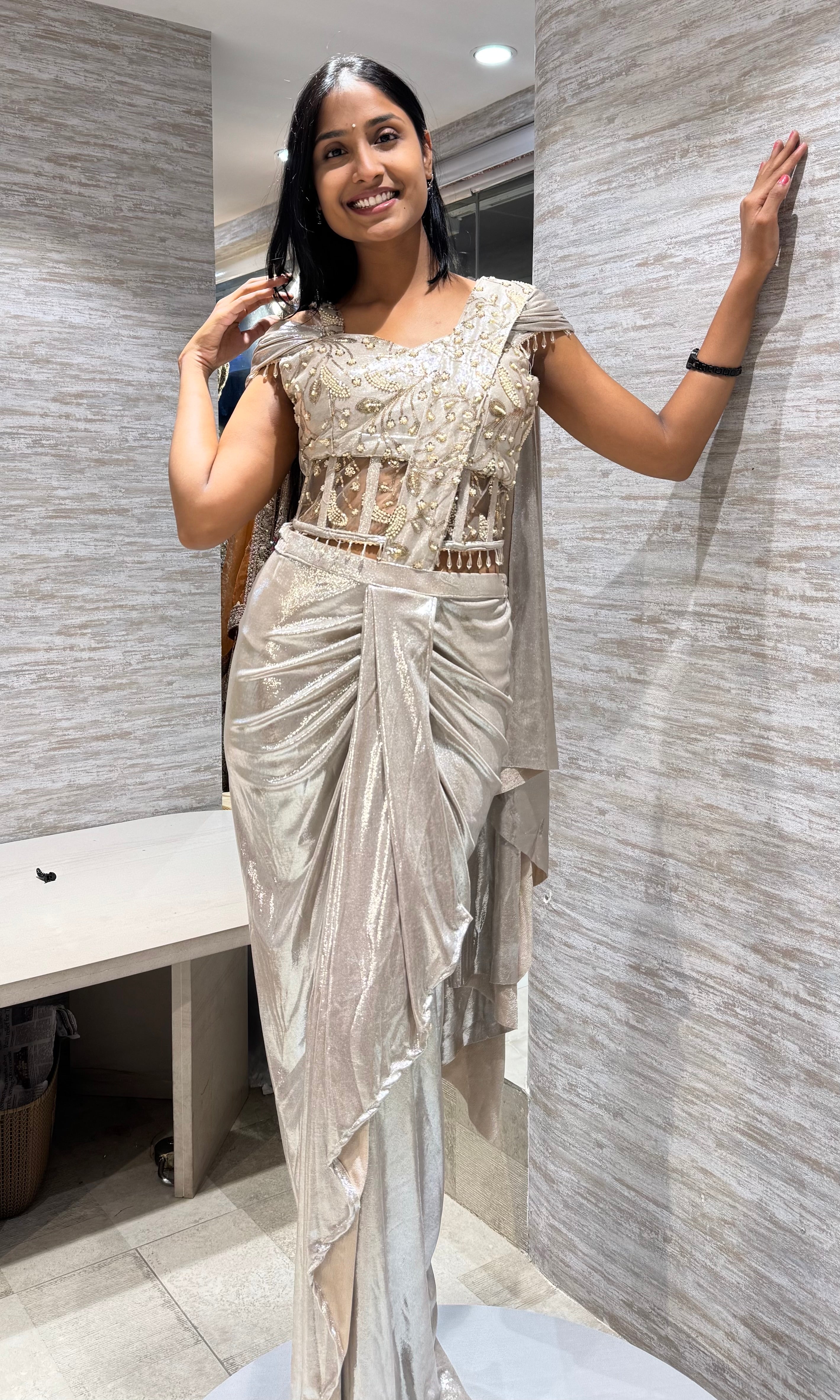 GOLD DRAPE SAREE WITH CORSET BLOUSE