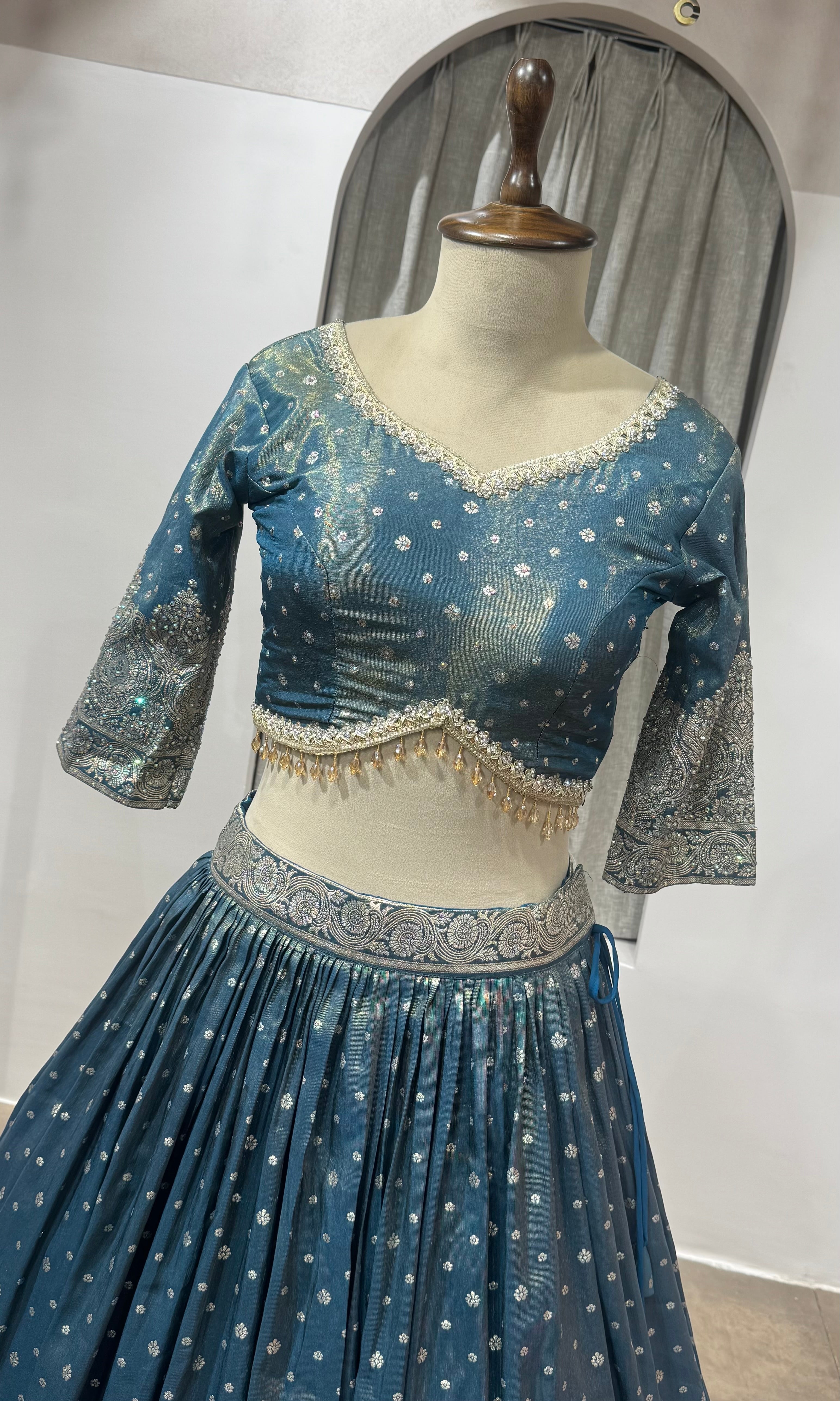 Peacock Blue Banarasi Silk Lehenga Choli