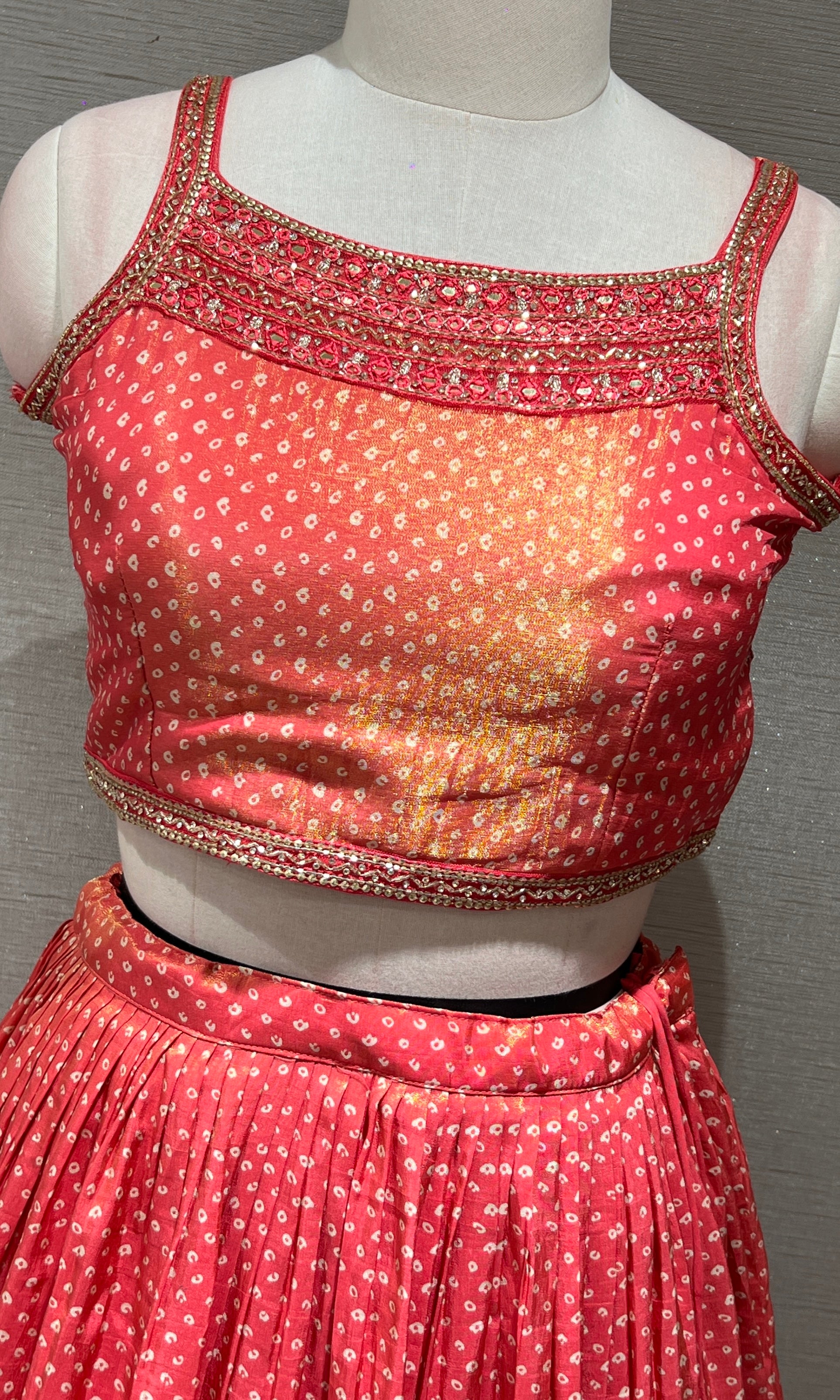 pink silk bandhani with zardosi work LEHENGA