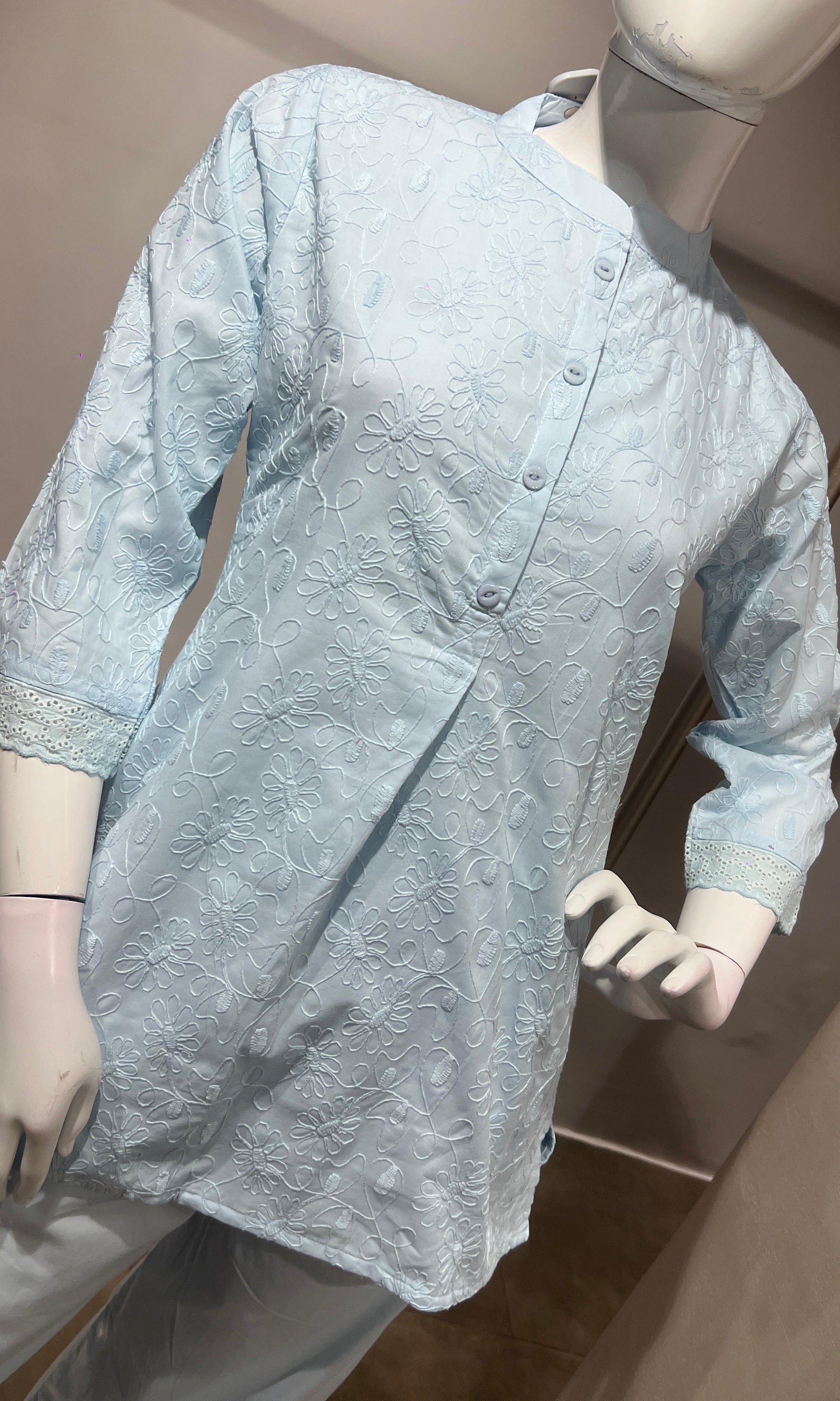 Light blue Cotton Ethnic Co-ord Set