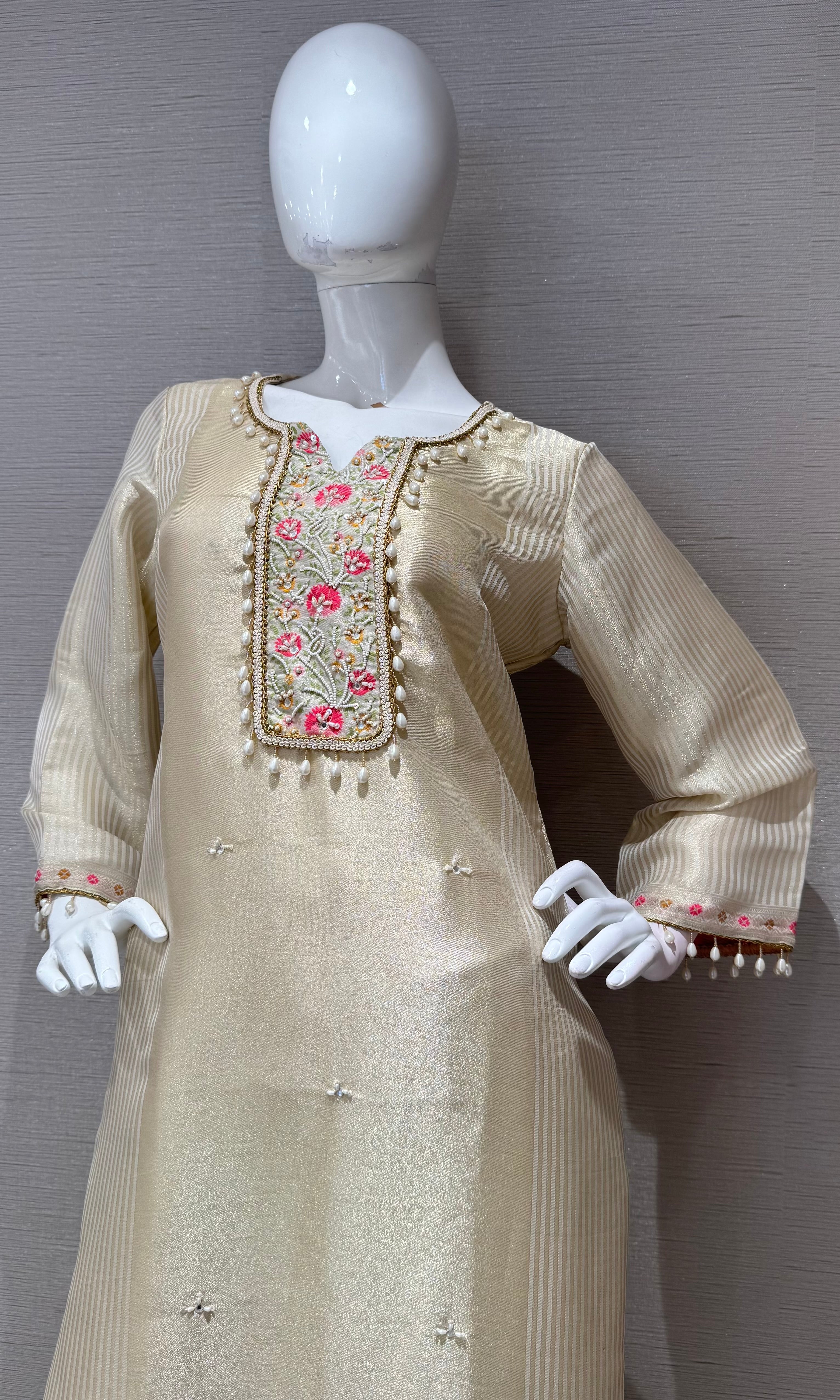 Cream Bloom Embroidered Kurta Set