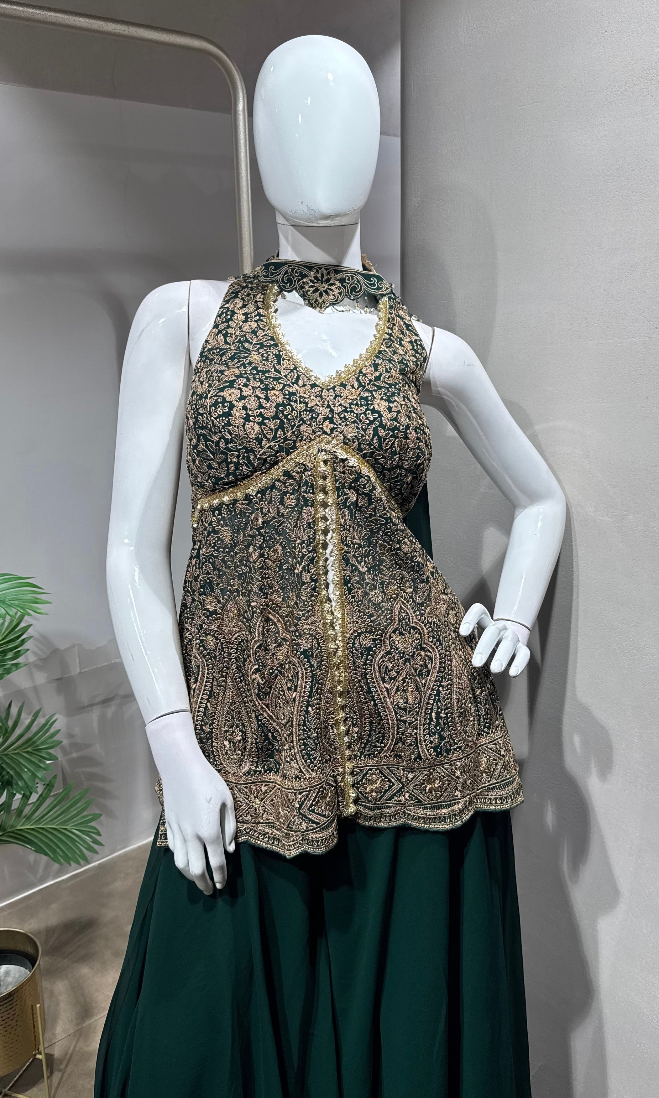 Green Golden Embroidered Palazzo Set