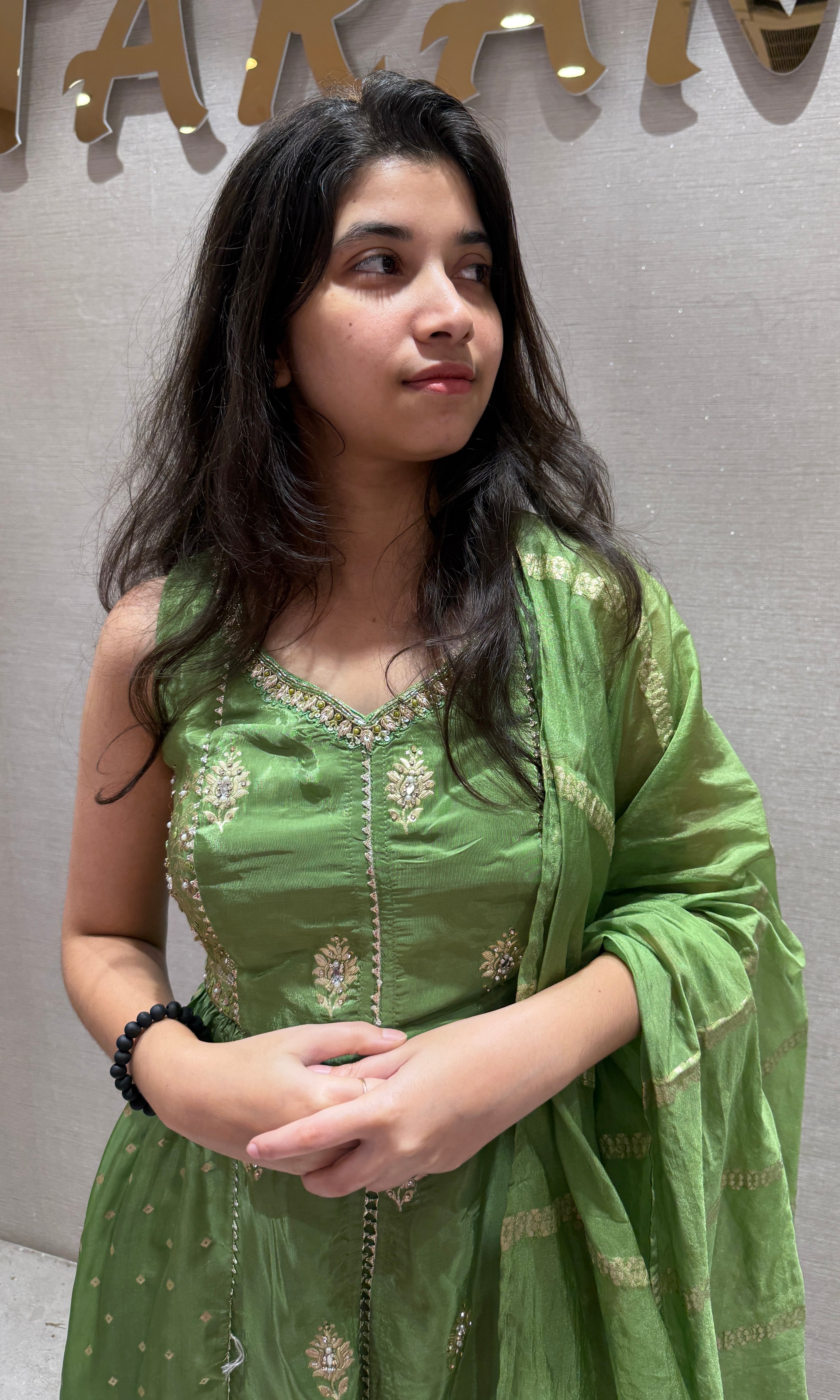 Green Floral Embroidery ANARKALI Palazzo SET