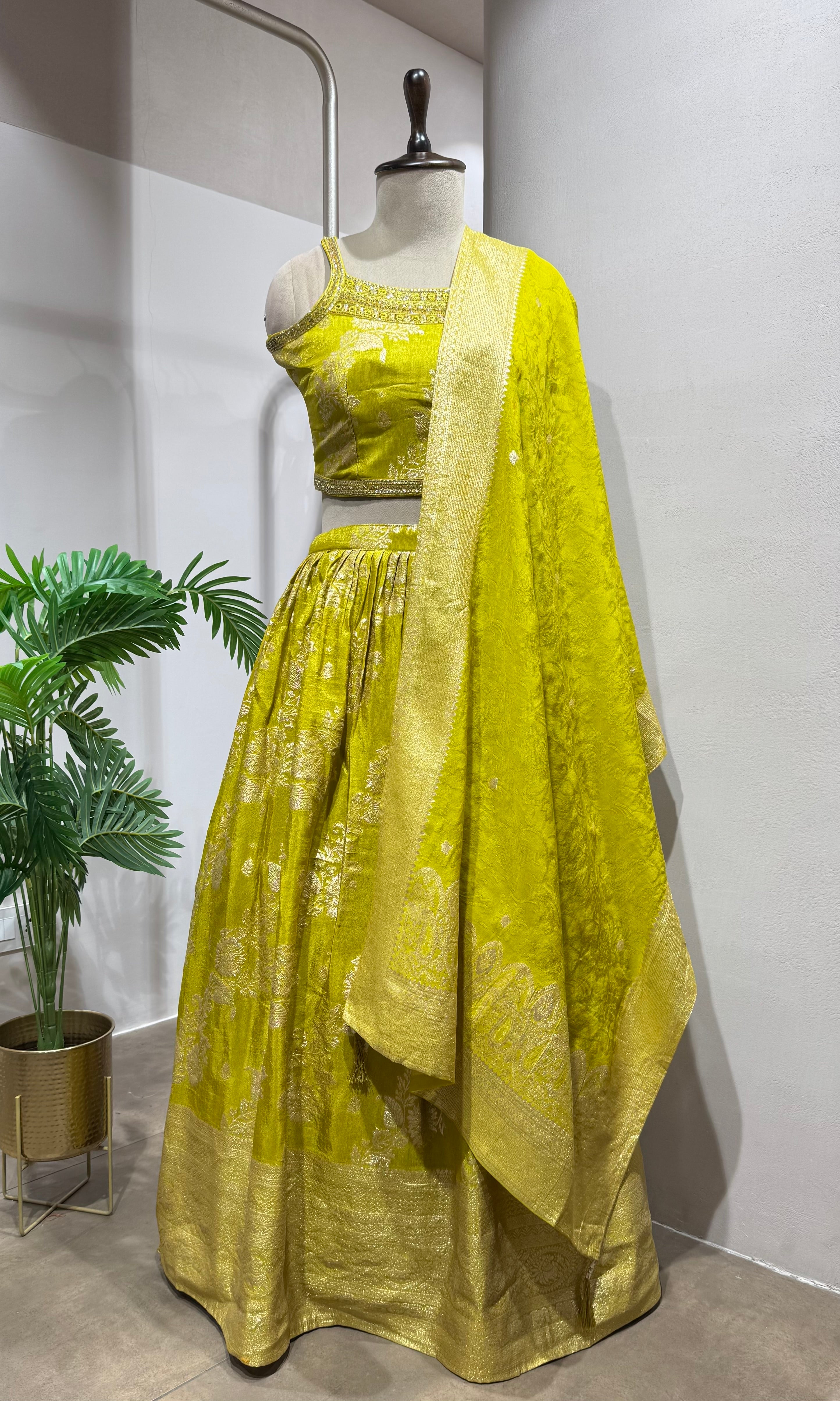 mehandi green raw silk designer lehenga choli