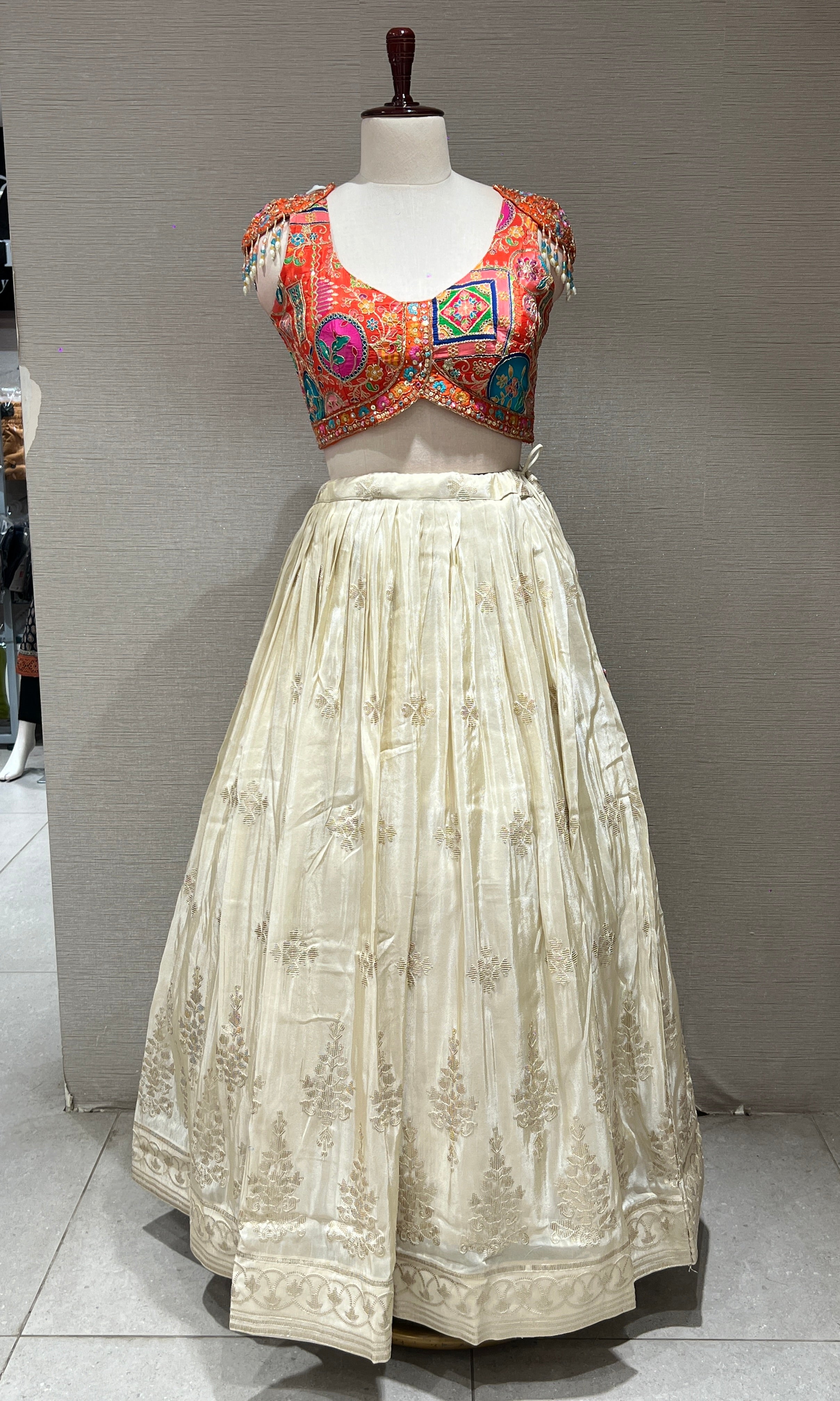 Orange and Cream Embroidered Lehenga