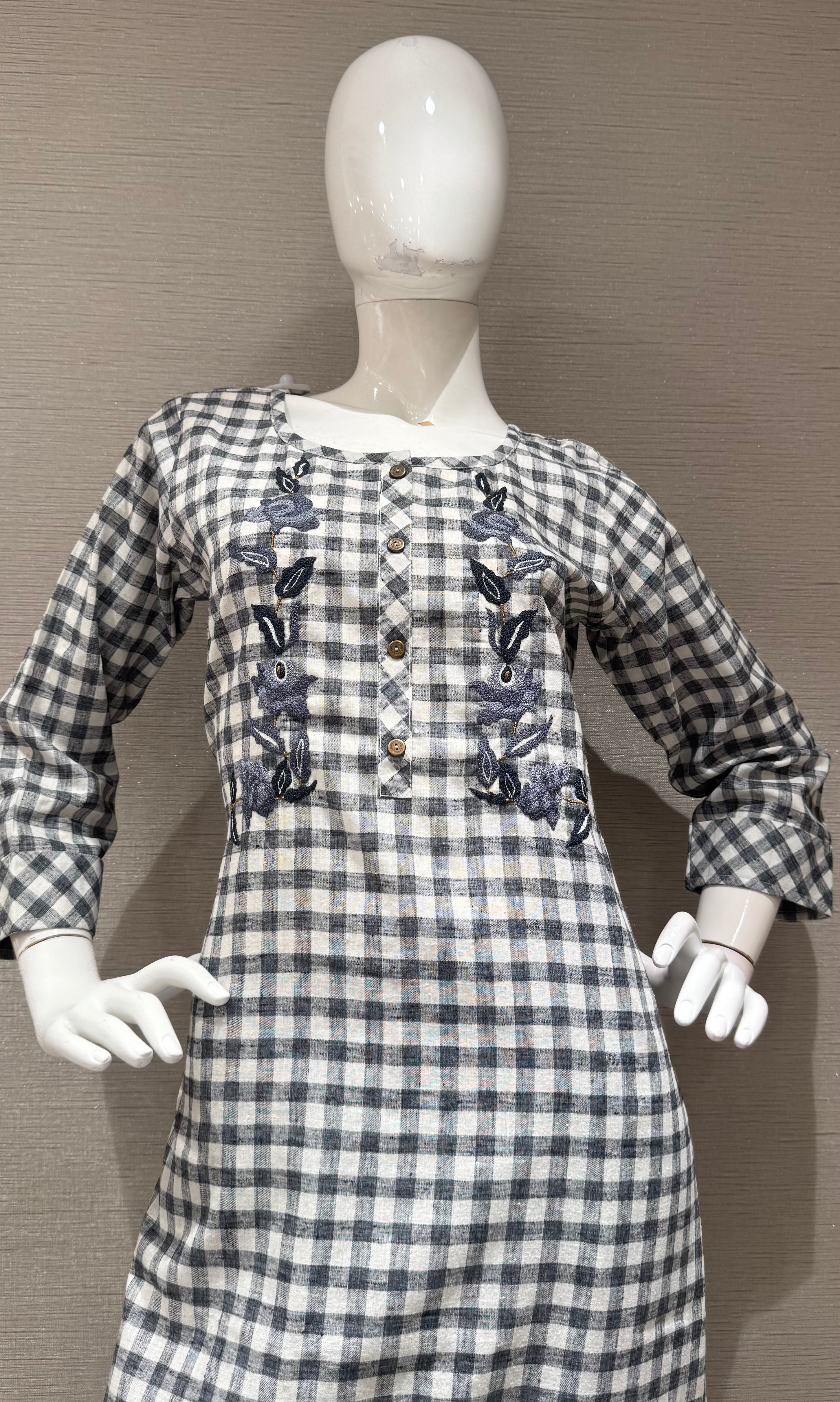 Grey and White Gingham Square Neck Tunic top bottom