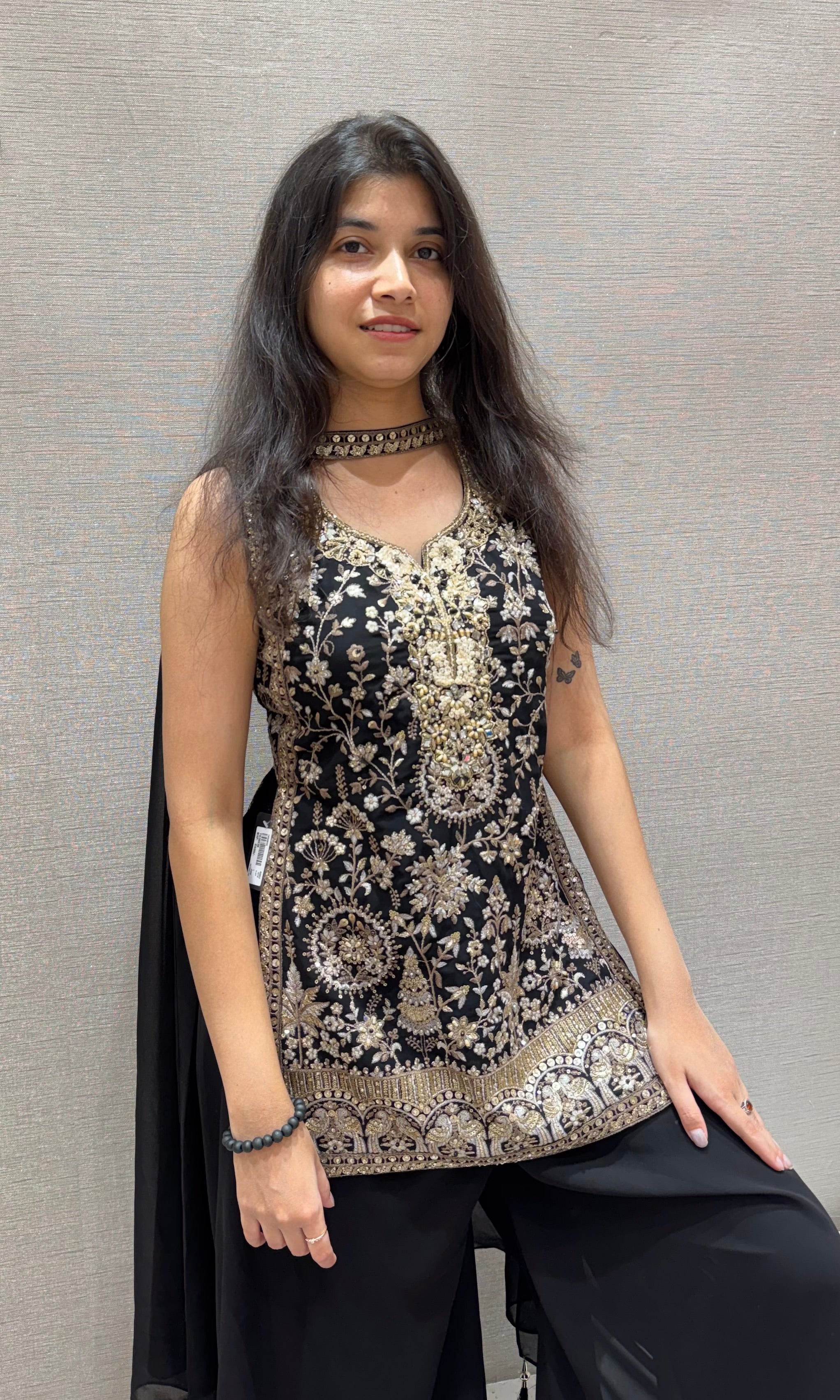 Black GOLDEN EMBROIDERED SHARARA SET